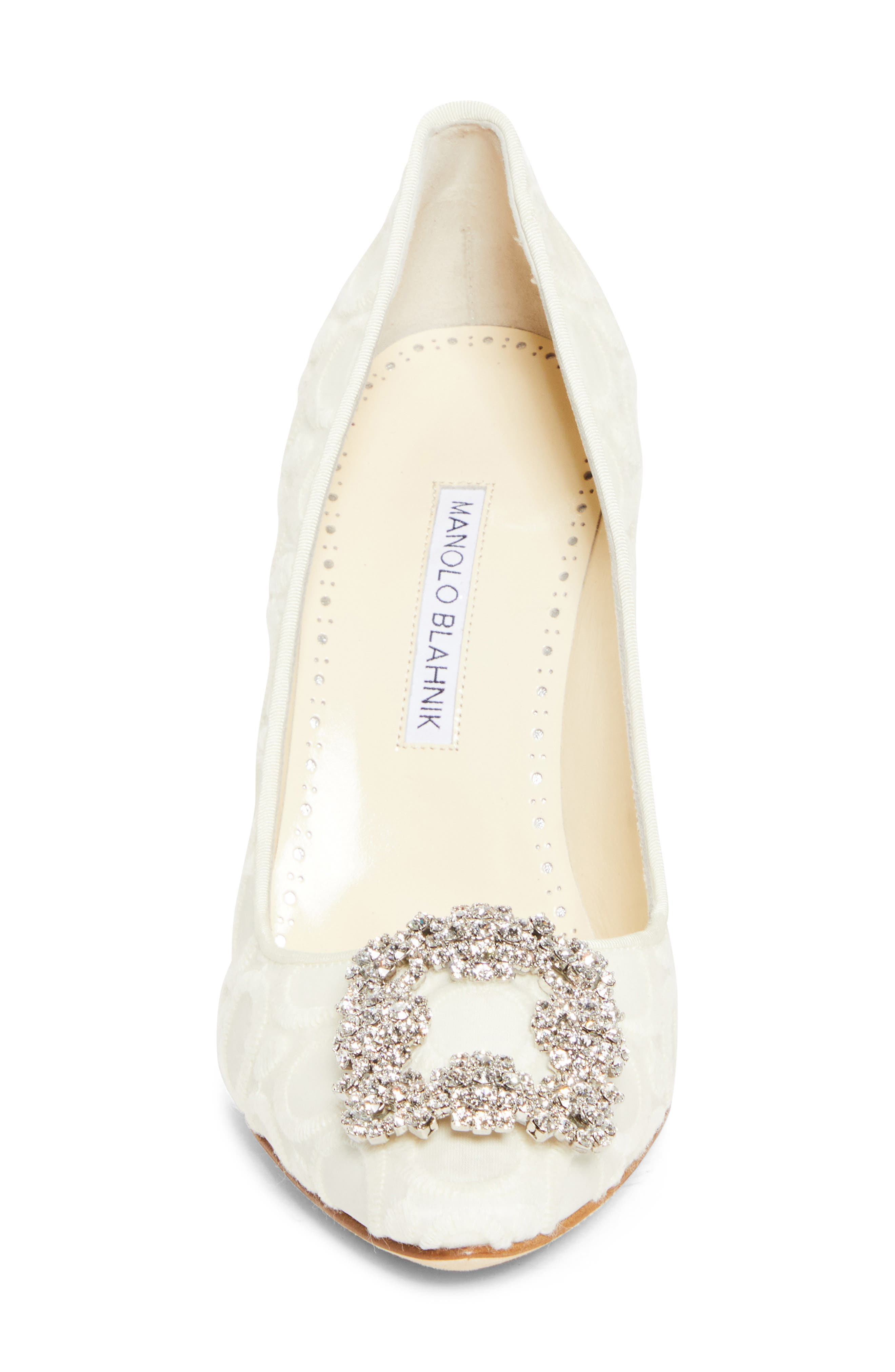 Manolo Blahnik Hangisi Crystal Buckle Pump in Light Cream at Nordstrom - 4