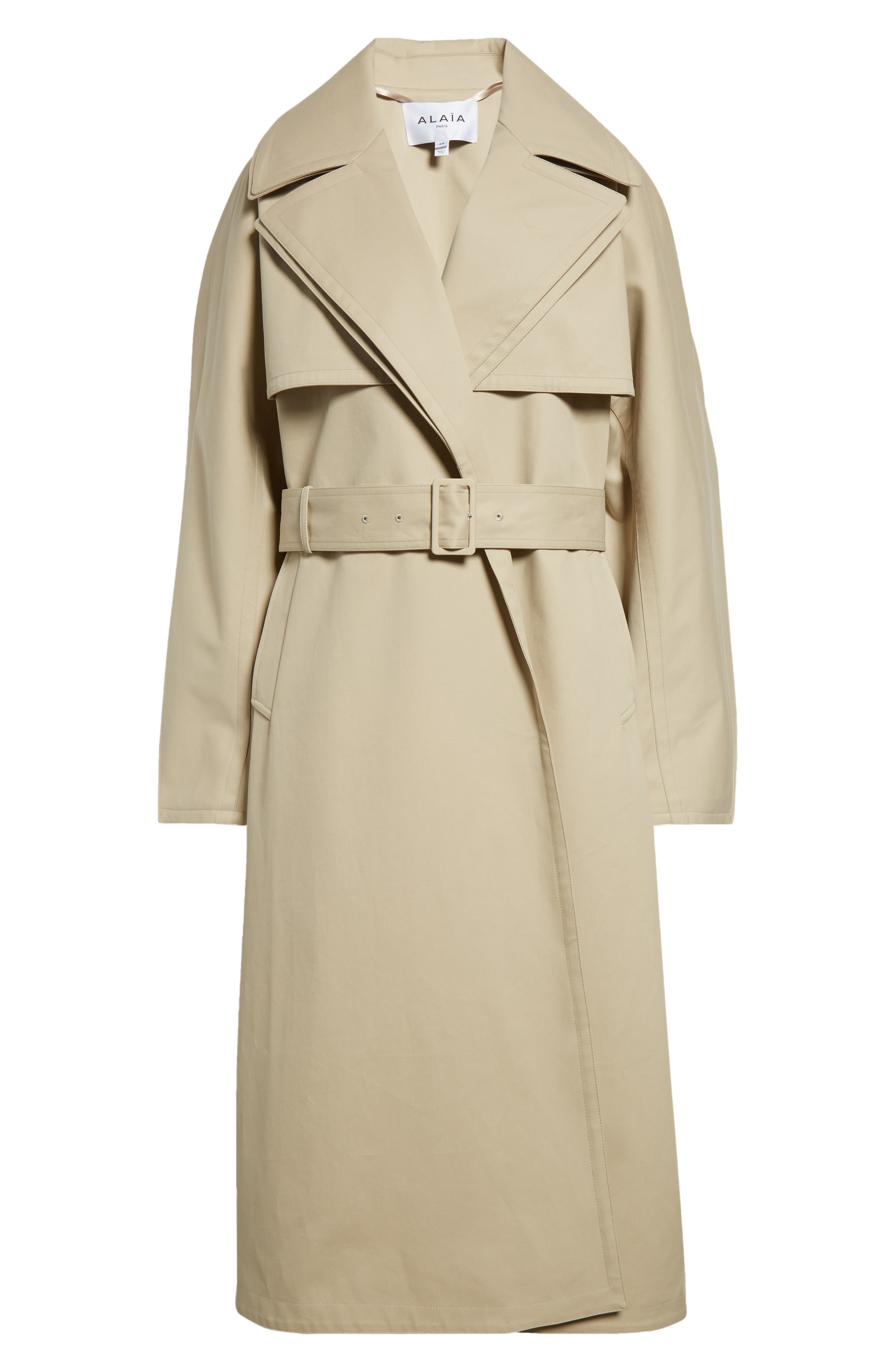 Alaïa Split Sleeve Belted Trench Coat in Beige at Nordstrom - 7