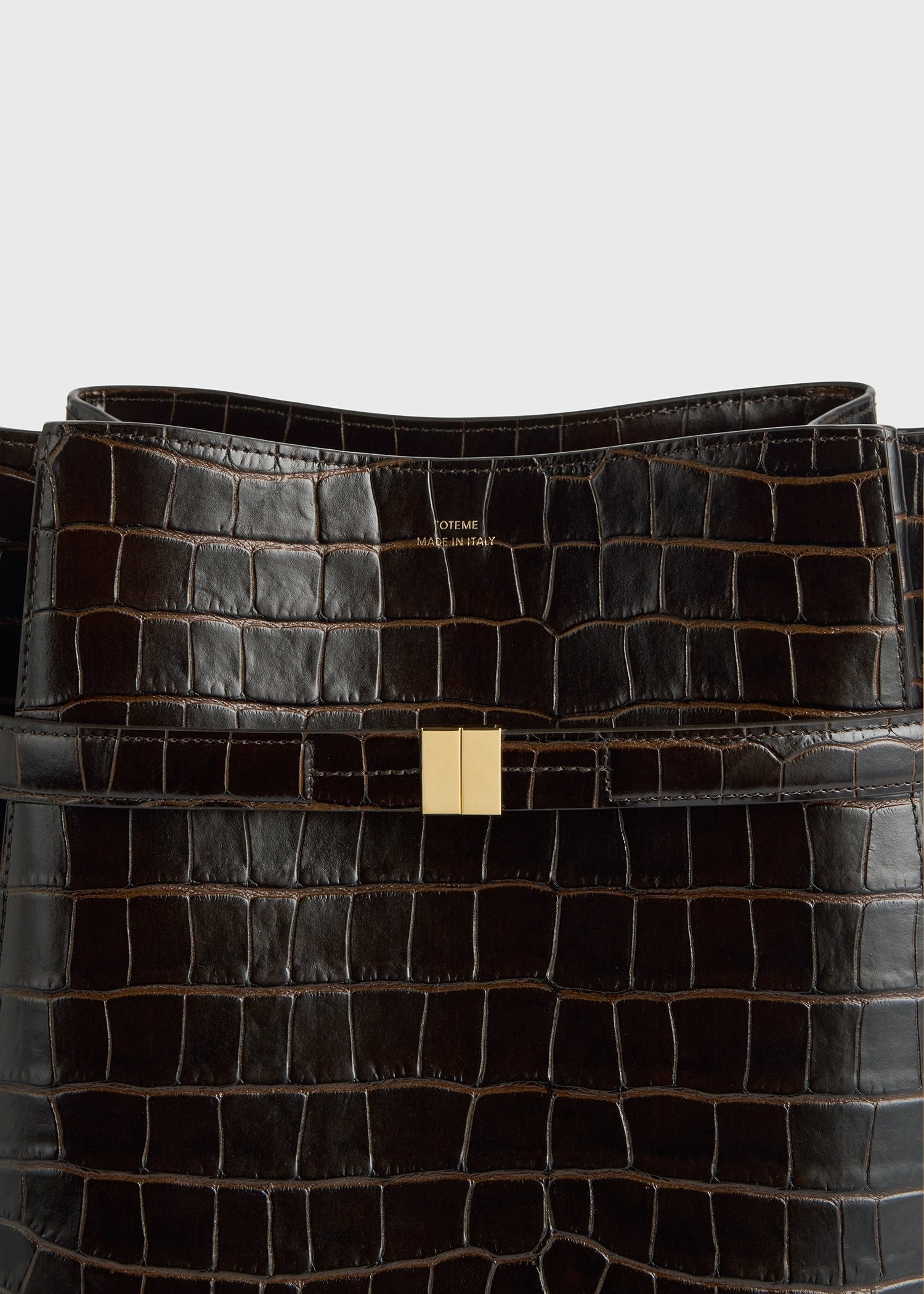 Belted croco-embossed bucket bag dark brown - 4