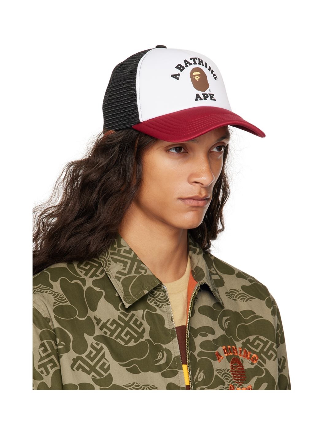 White & Burgundy College Mesh Cap - 2