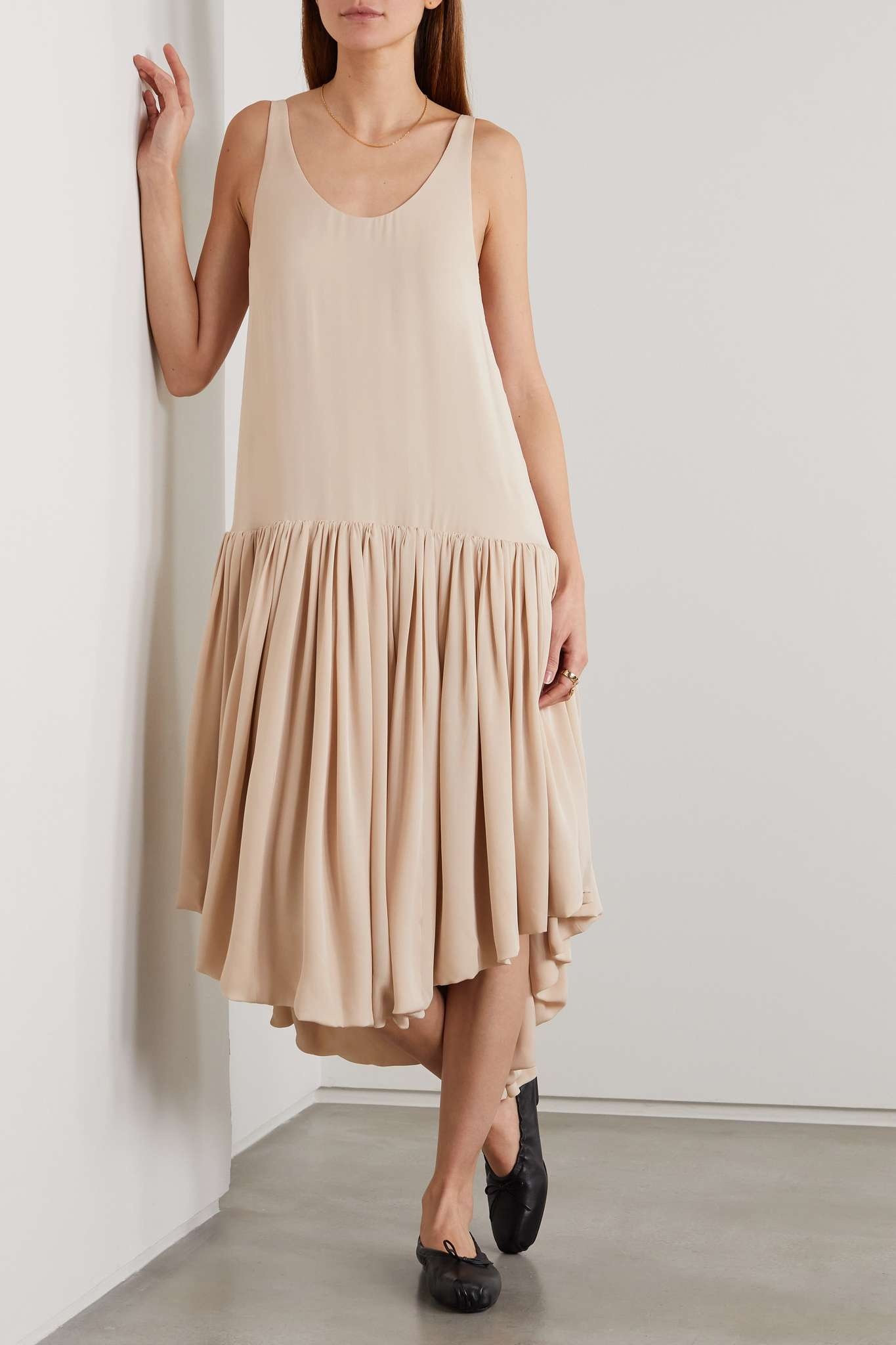 Odette asymmetric pleated silk-georgette dress - 2