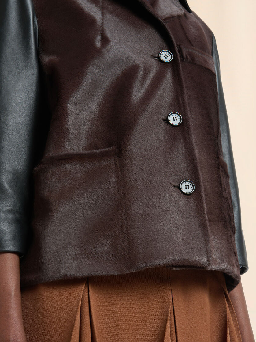 BLACK LEATHER AND PONY HAIR JACKET - 5
