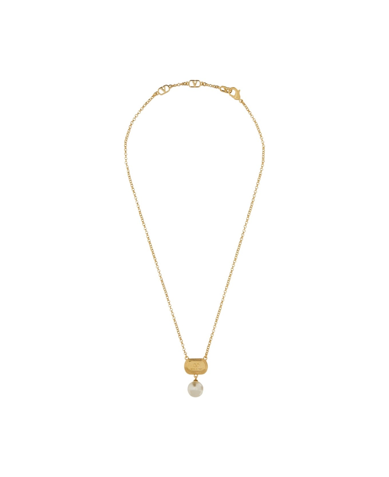 Metal "ovalette" Necklace With Enamel, Crystal And Swarovski® Pearl - 2