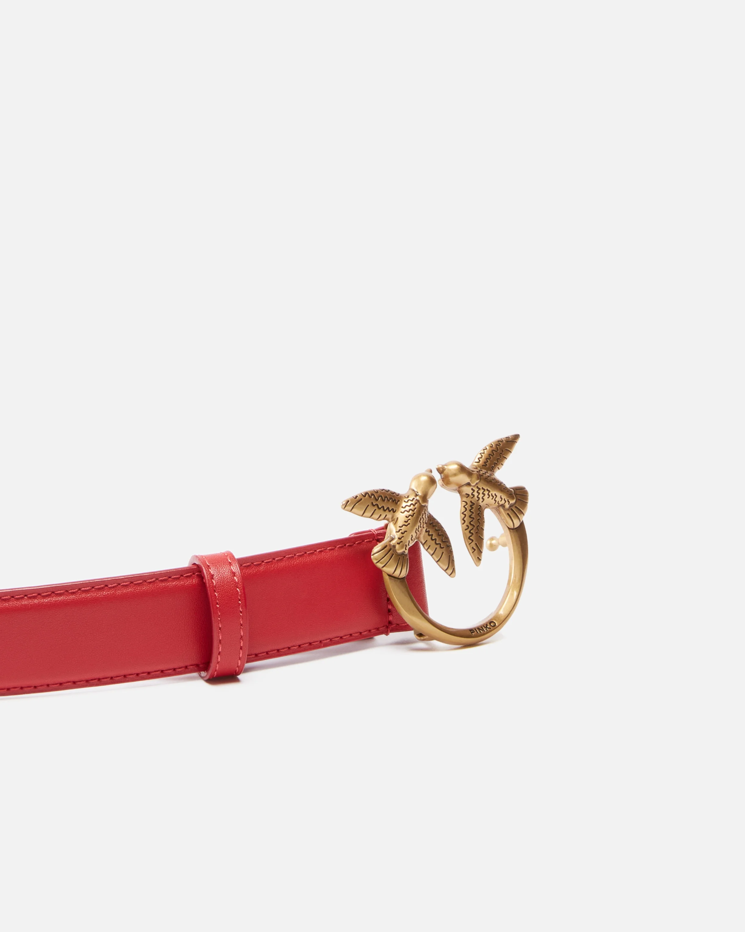 Pinko Red Leather Belt with Gold Bird Buckle PINKO LOVE BIRDS LEATHER BELT | REVERSIBLE main image 3
