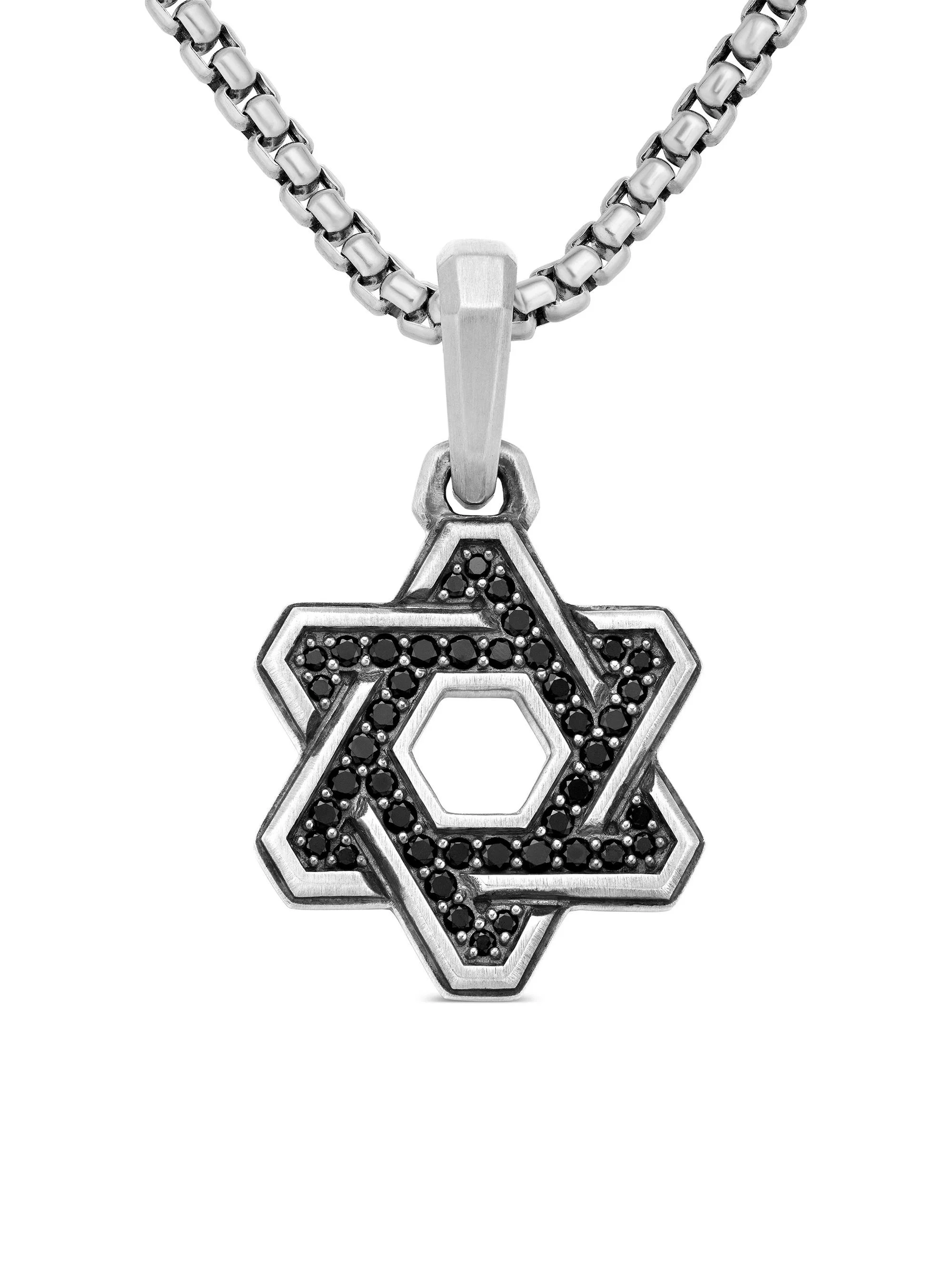 Men's Deco Star of David Pendant in Sterling Silver - Black - 1