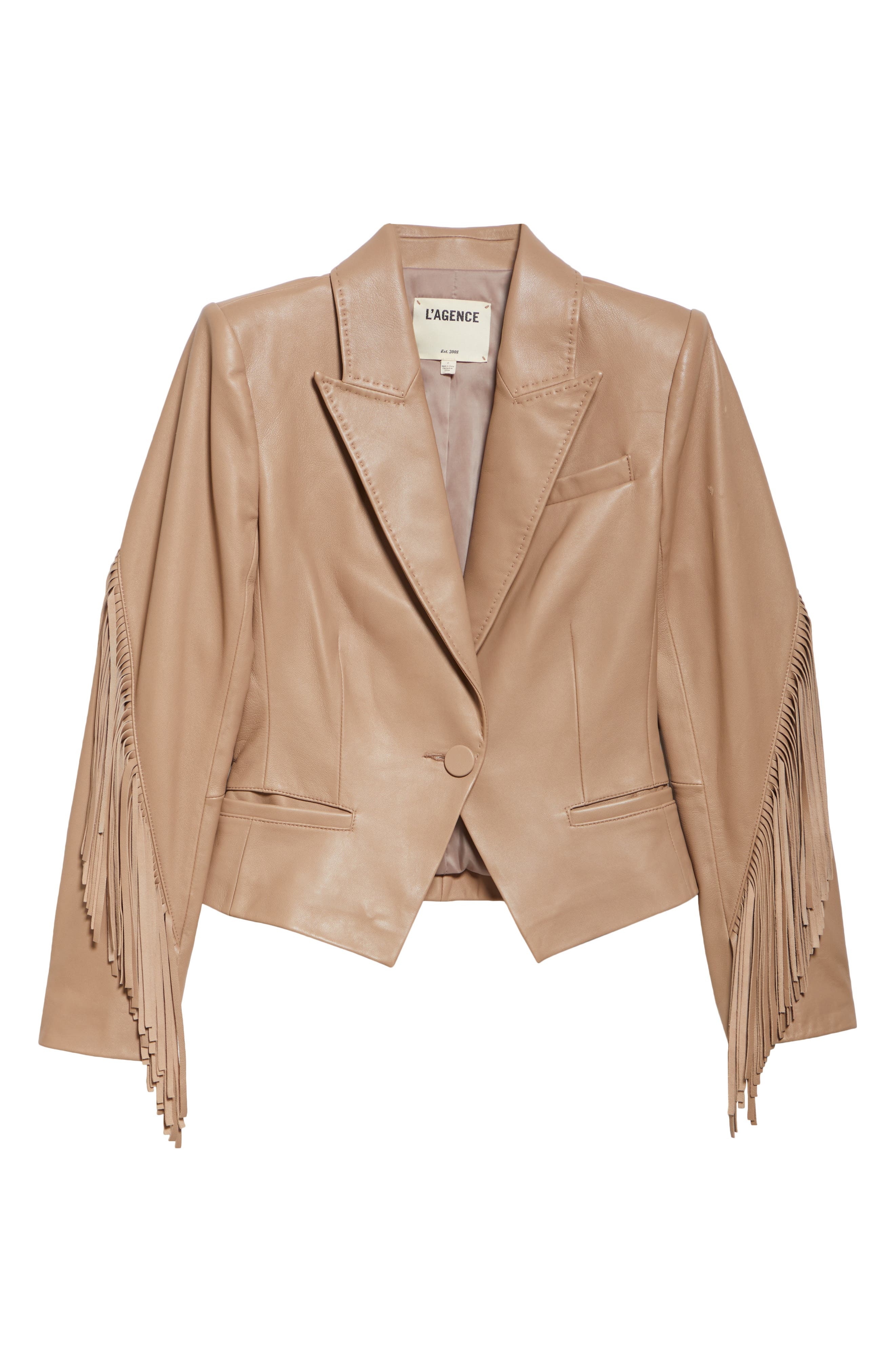 L'AGENCE Vashti Fringe Leather Blazer in Dark Cappuccino at Nordstrom - 7