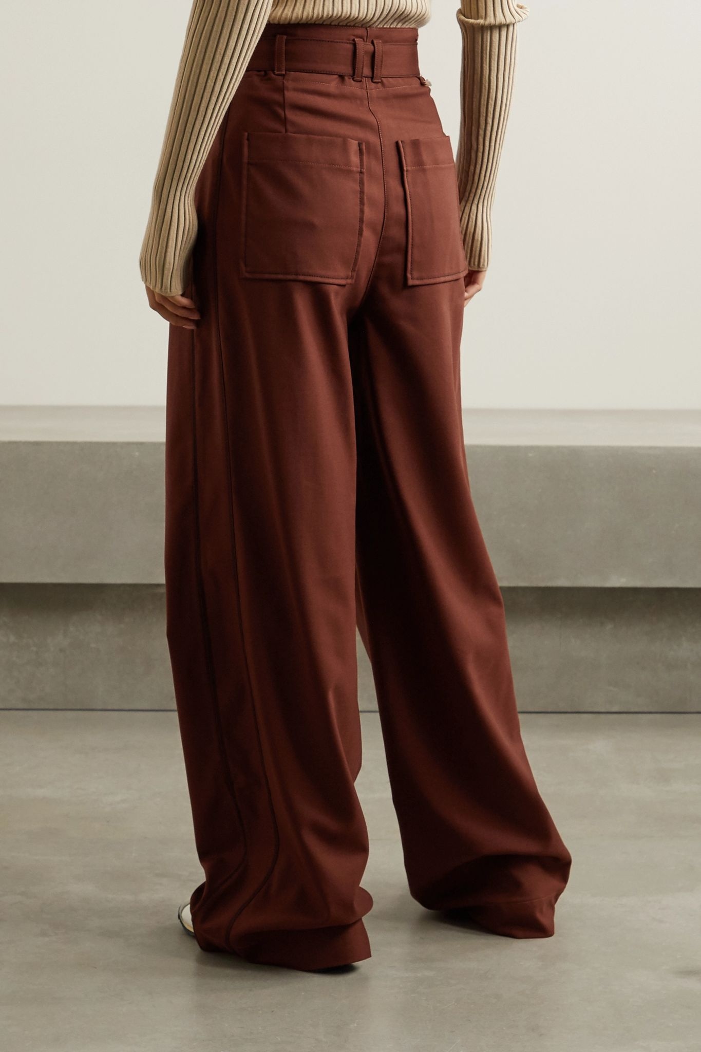 Belted pleated twill wide-leg pants - 3