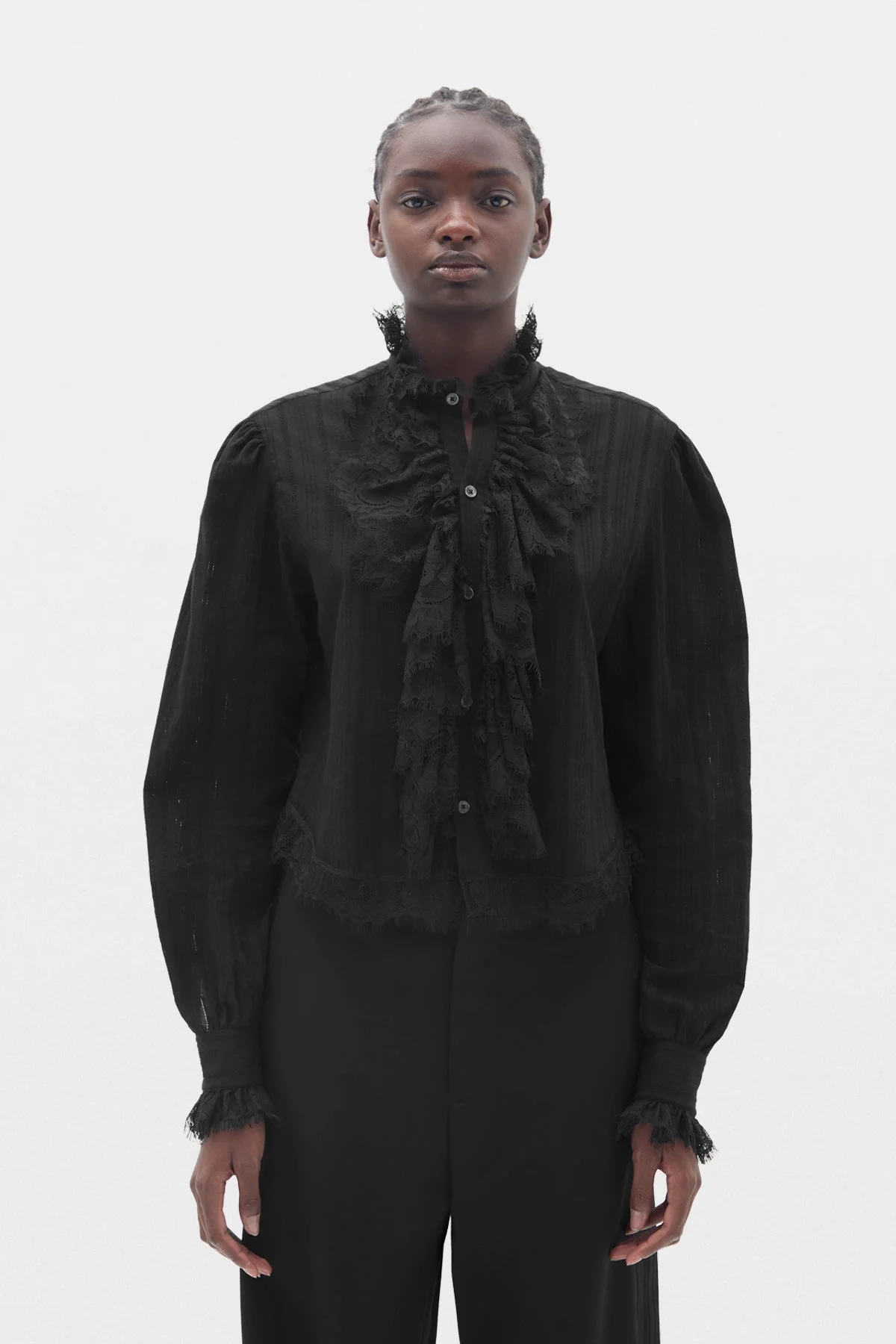 Freda Cropped Shirt with Lace Ruffles - 1