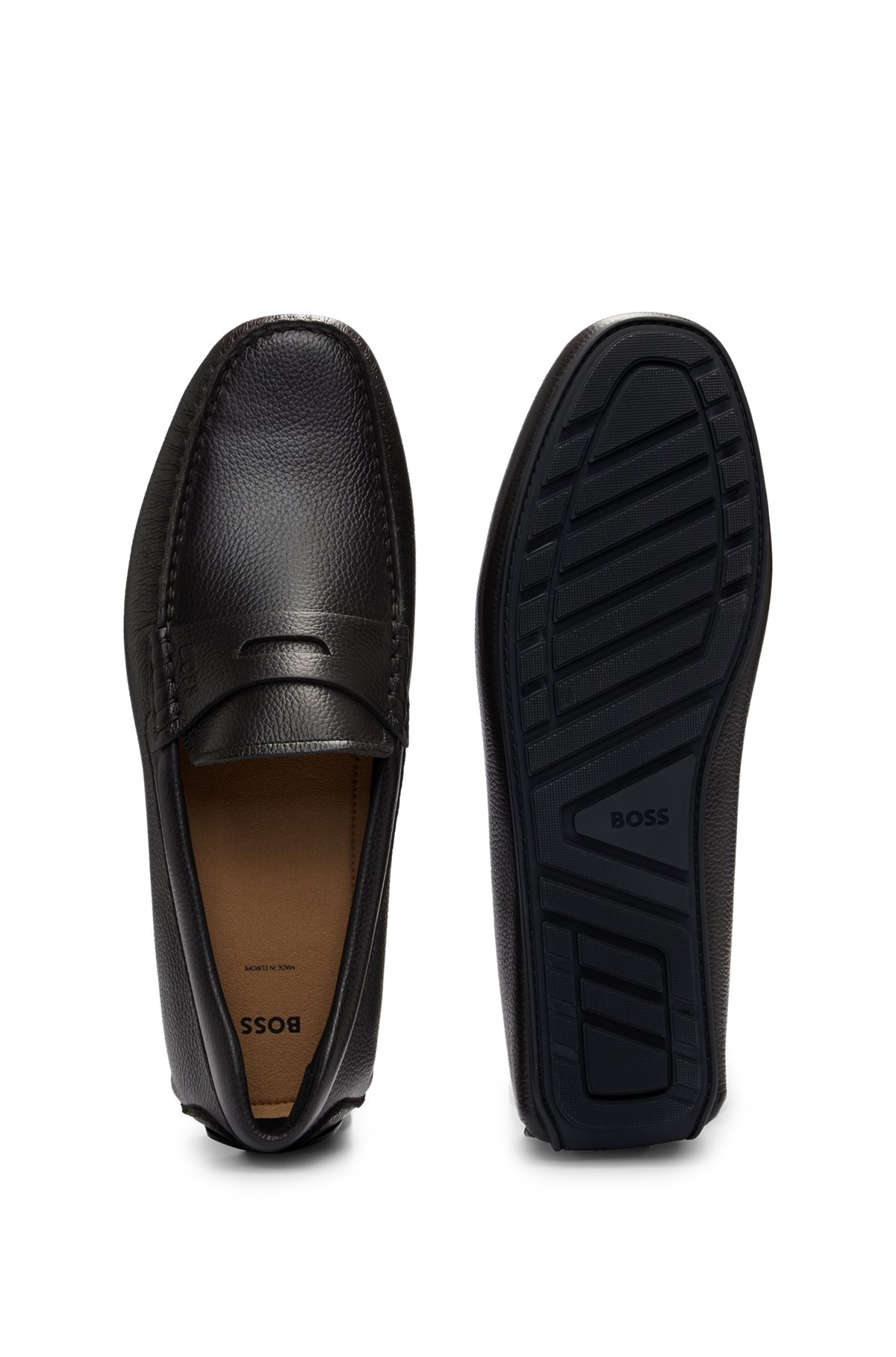 GRAINED-LEATHER DRIVER MOCCASINS WITH LOGO STRAP - 4