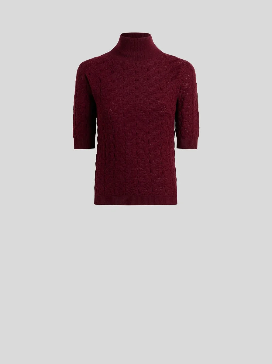 WOOL MOCK-NECK SWEATER WITH PAISLEY DETAILING - 1