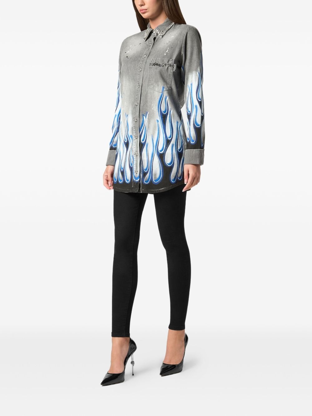 graphic-print denim shirt - 2