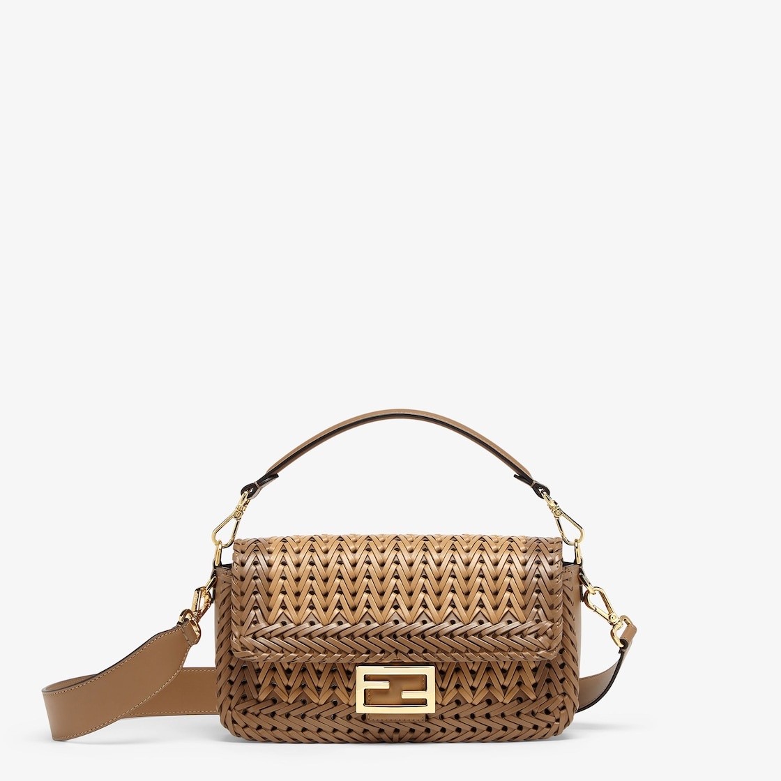 Fendi Sunshine Medium - Light brown leather and elaphe shopper bag