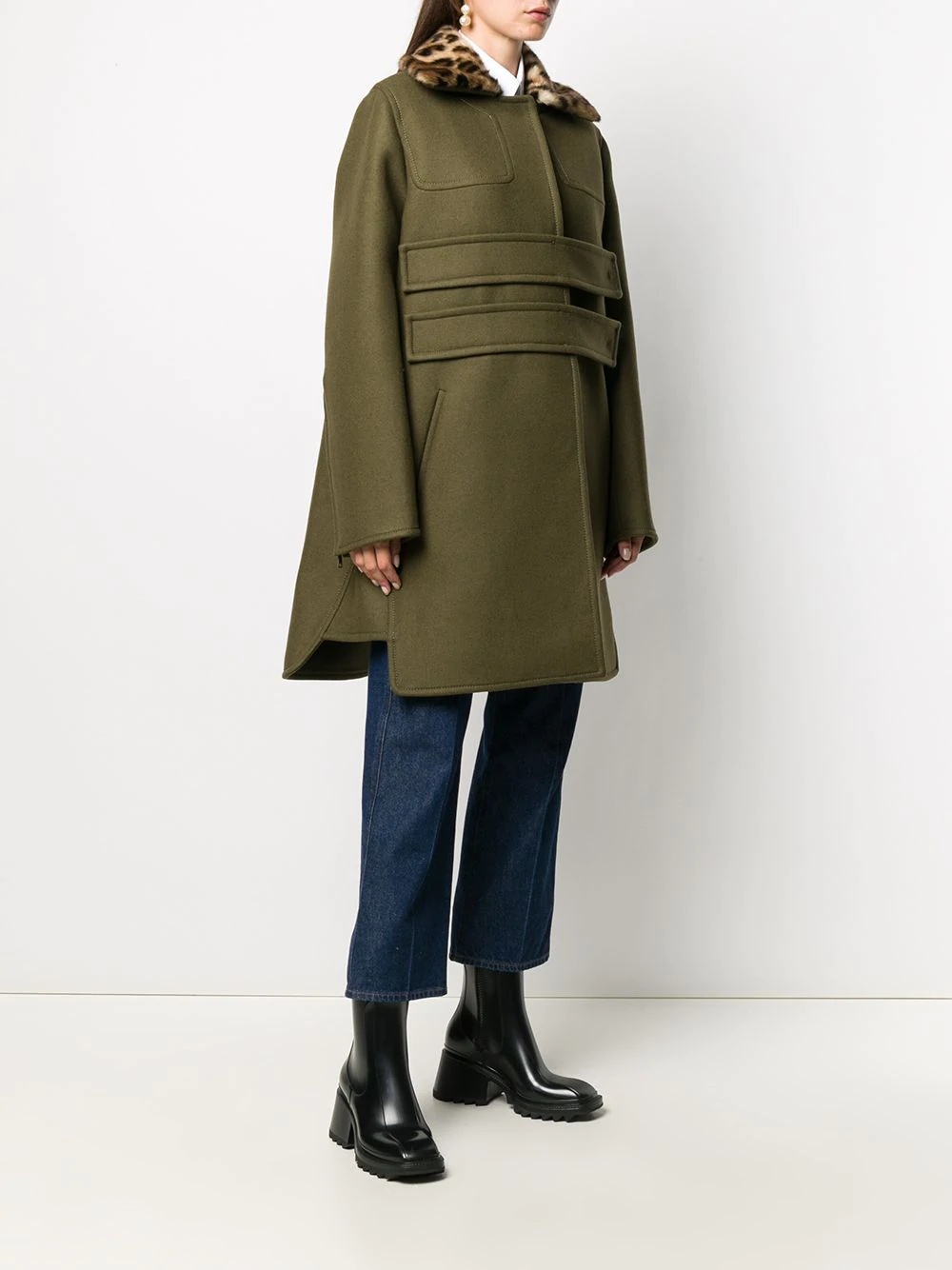 contrasting collar A-line coat - 3