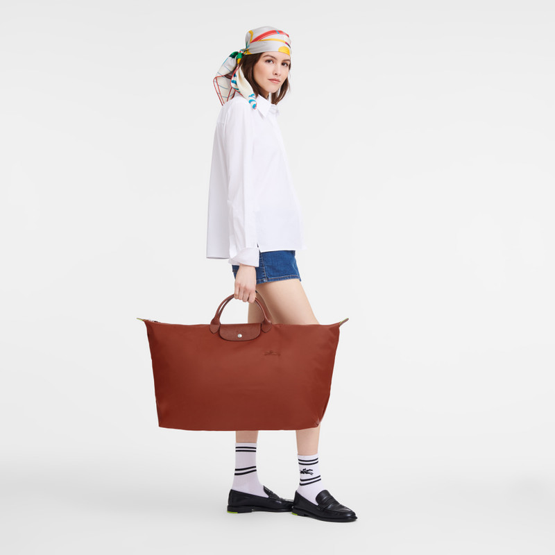 Longchamp Le Pliage Green M Travel bag Chestnut - Recycled canvas outlook