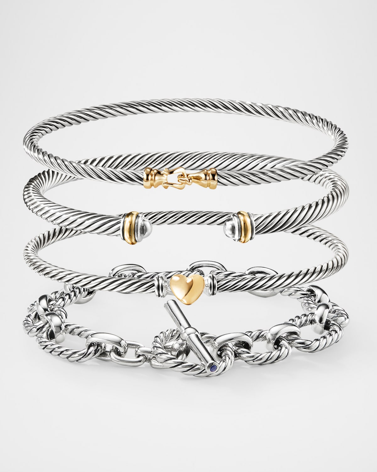 Cable Bracelet with Gemstone in Silver with 18K Gold, 4mm - 6