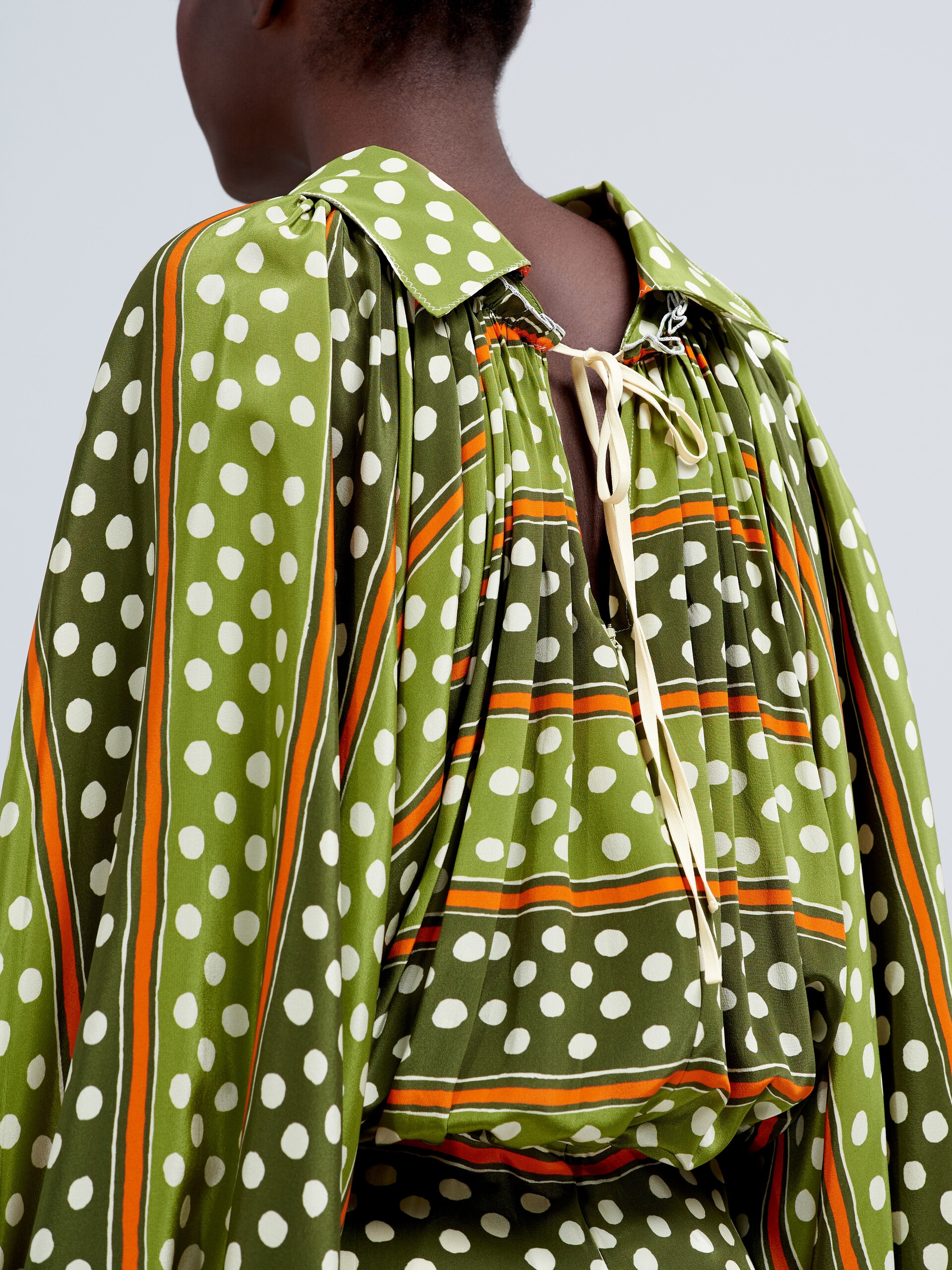DOT & STRIPE PRINT SILK CREPE DRESS - 5