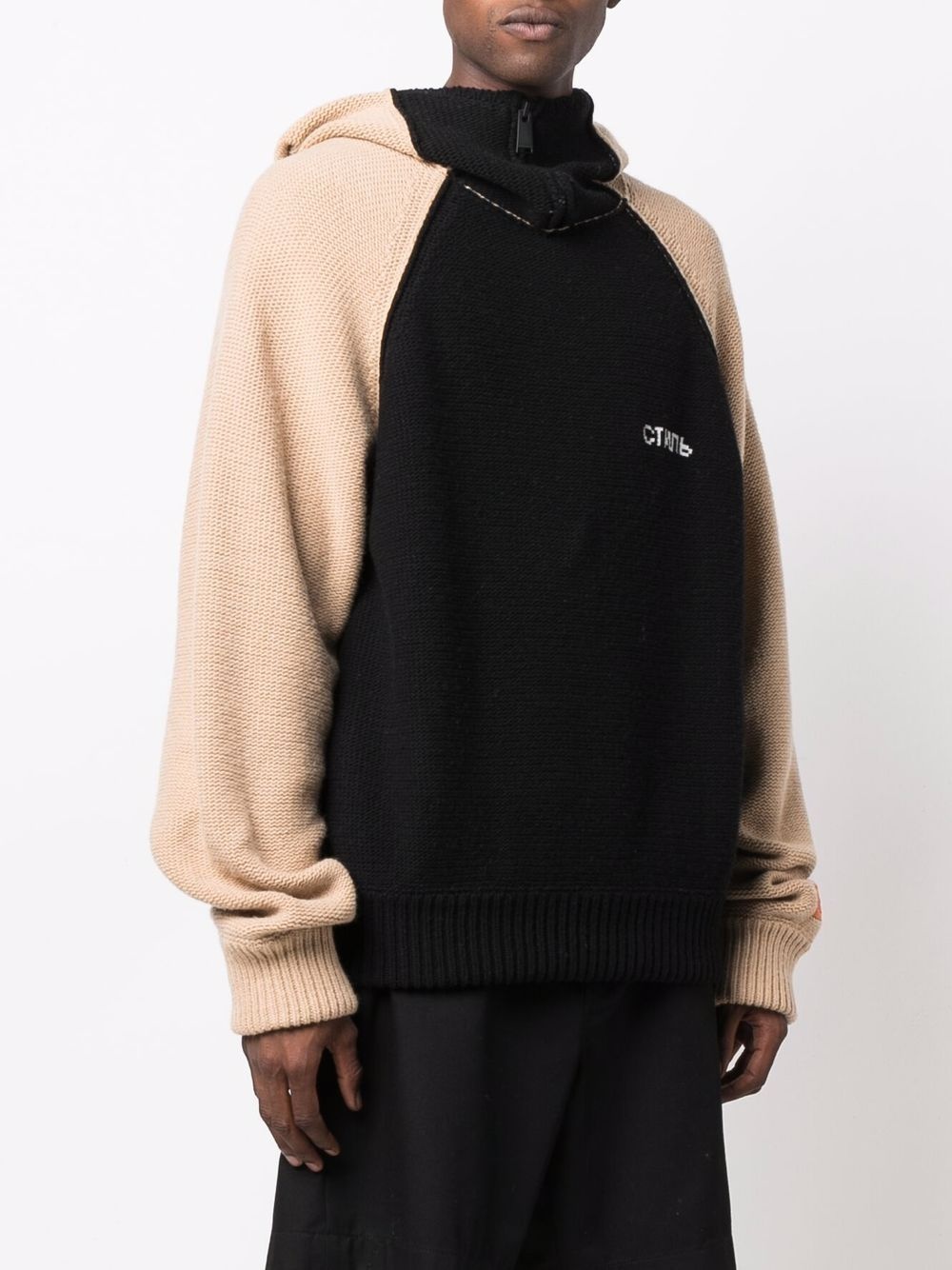 contrast-sleeve knitted hoodie - 3