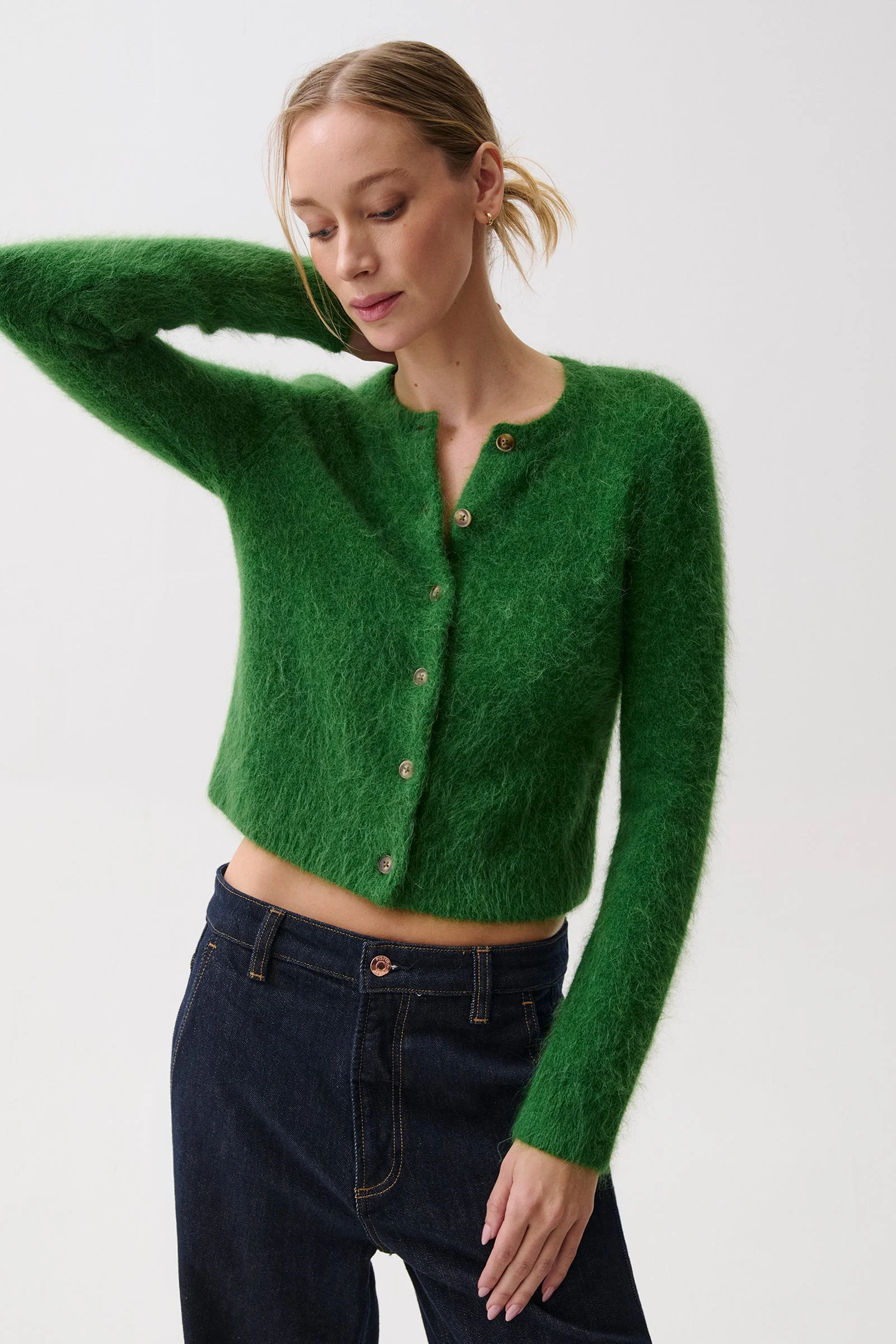YARA ALPACA BLEND CARDIGAN - VIVID MOSS - 1