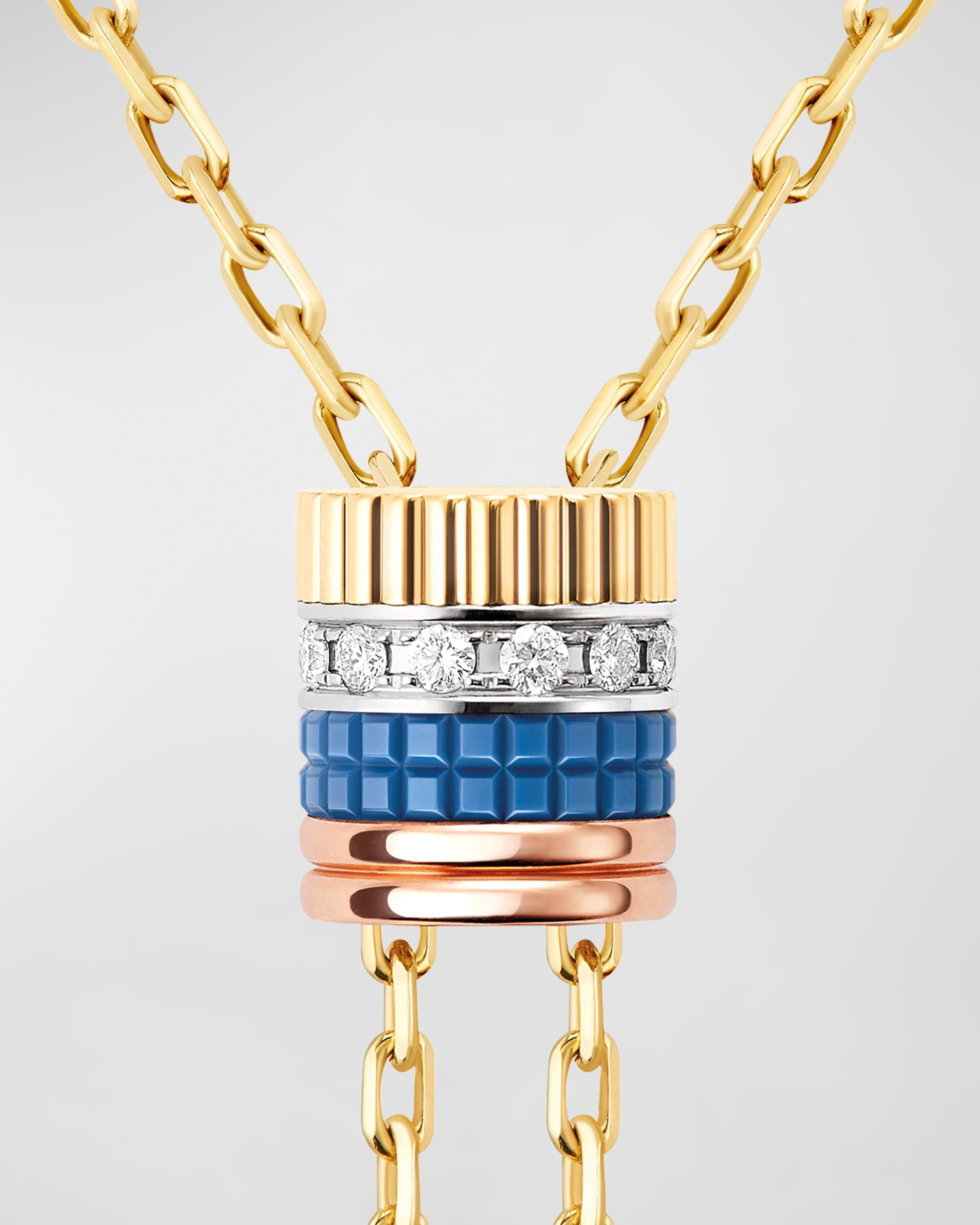 Tricolor 18K Gold Quatre Blue Ceramic and Diamond Necklace - 3