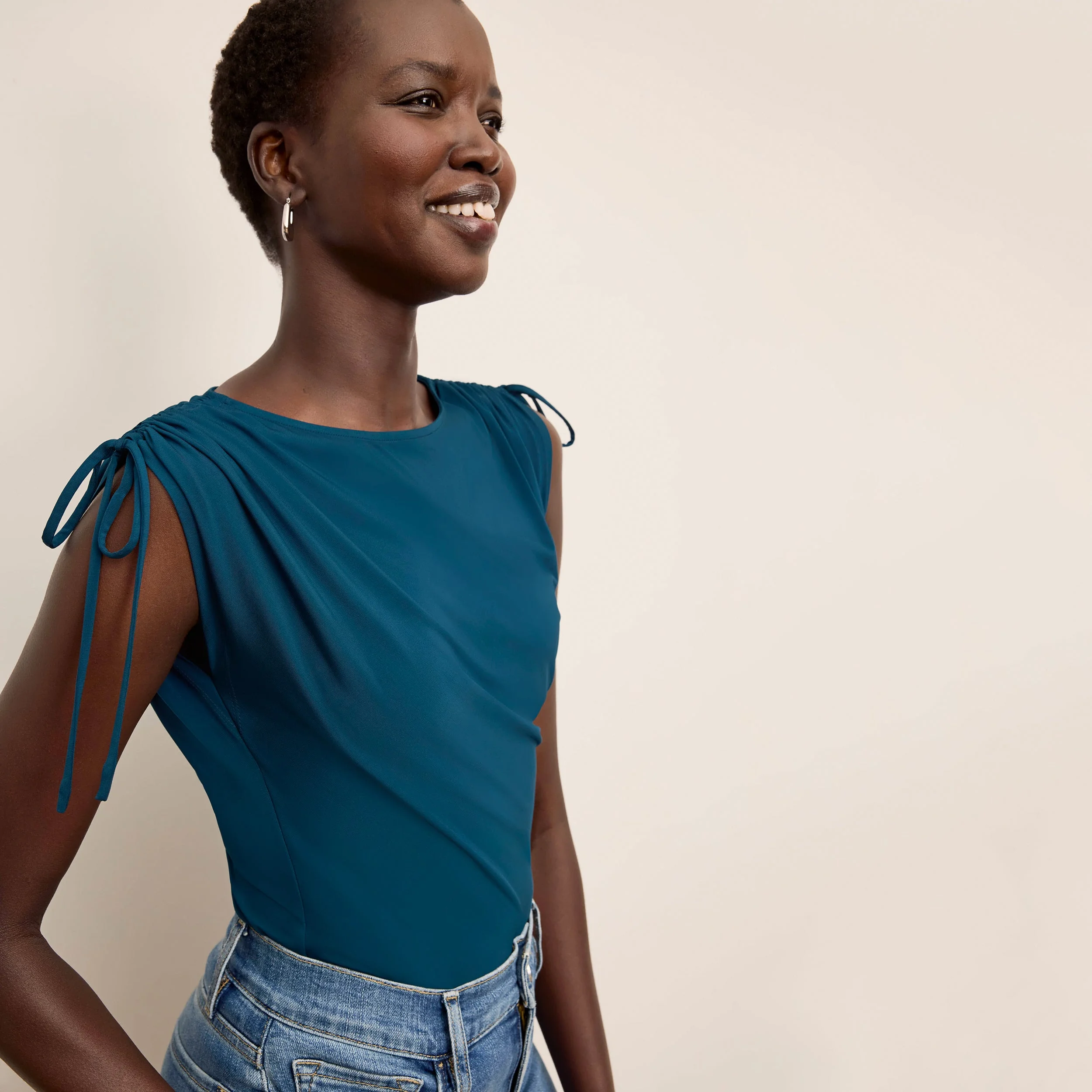 Dotty Cinch-Sleeve Top - Light Jersey - 1