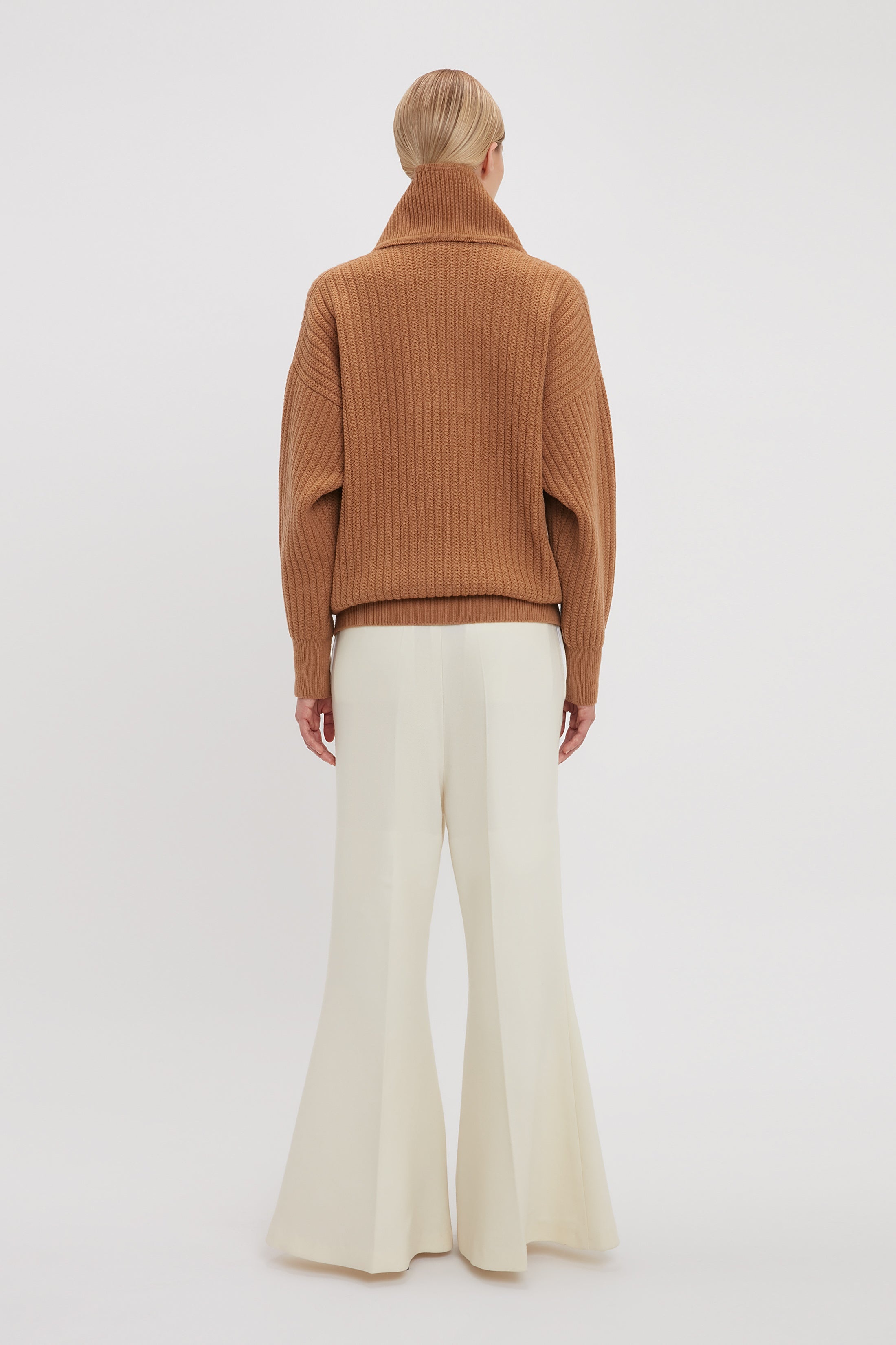 Shawl Neck Knitted Jumper In Camel - 4