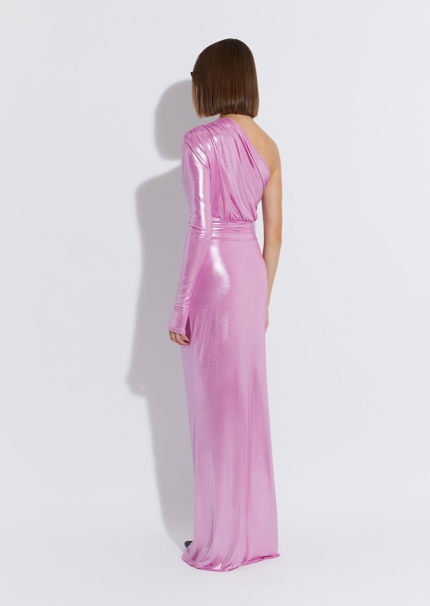 Coated Jersey One Shoulder Maxi Dress - 3