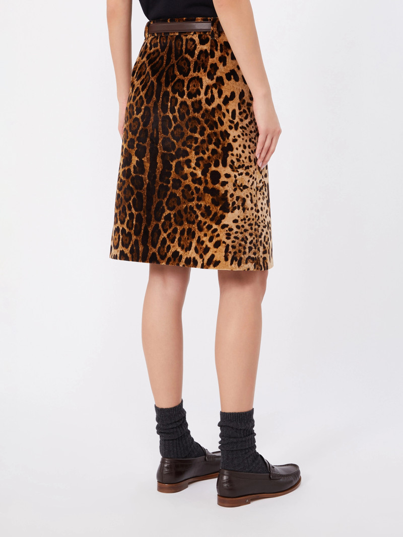 FALANGE Flared printed velvet mini skirt - BROWN 4