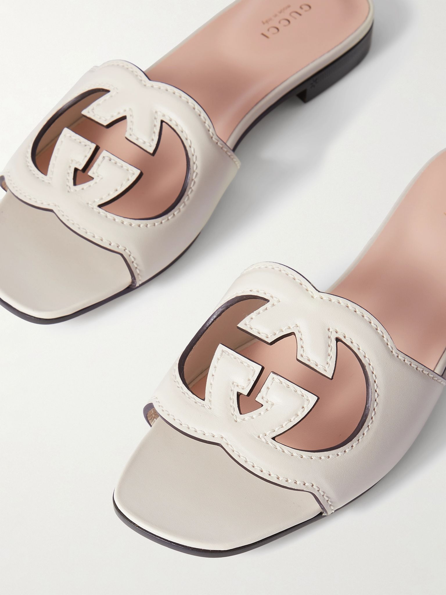 Cutout leather slides White - 4