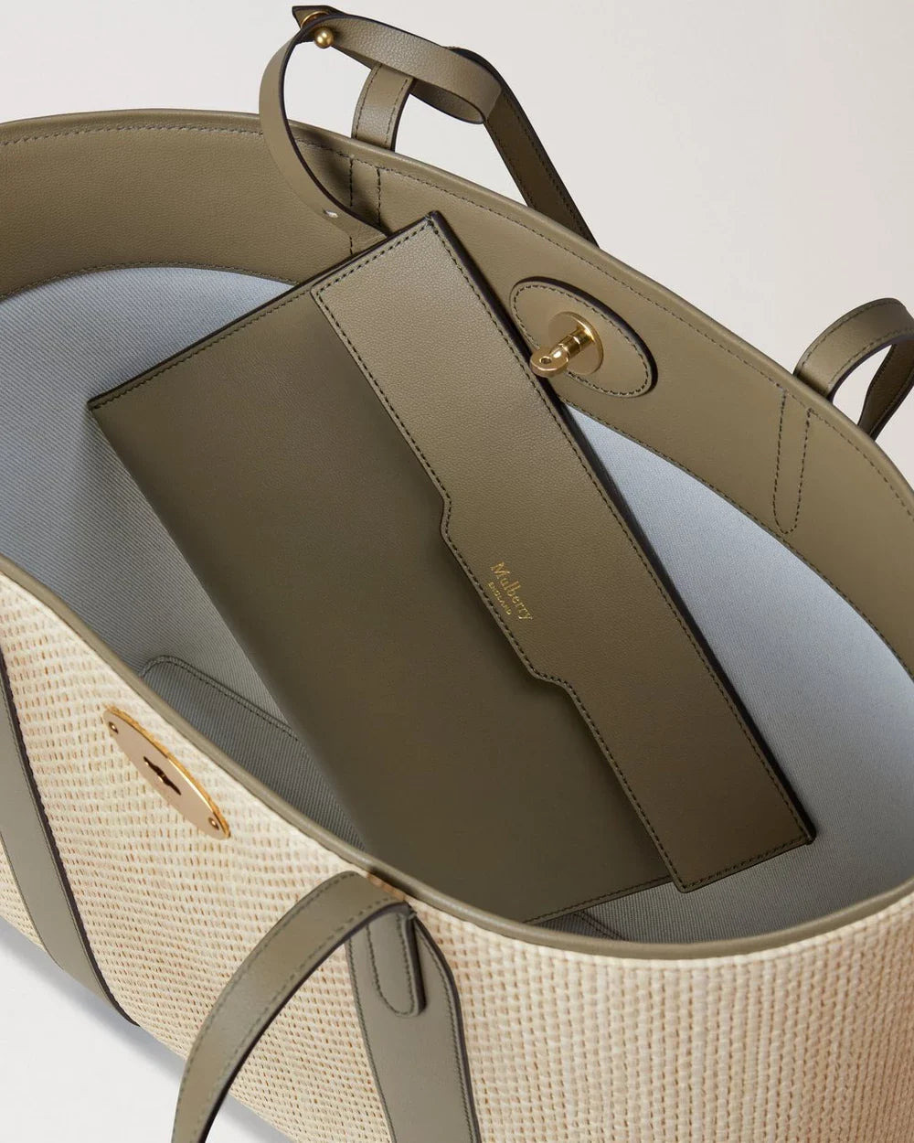 Bayswater Tote Linen Green & Natural Raffia & Leather - 5