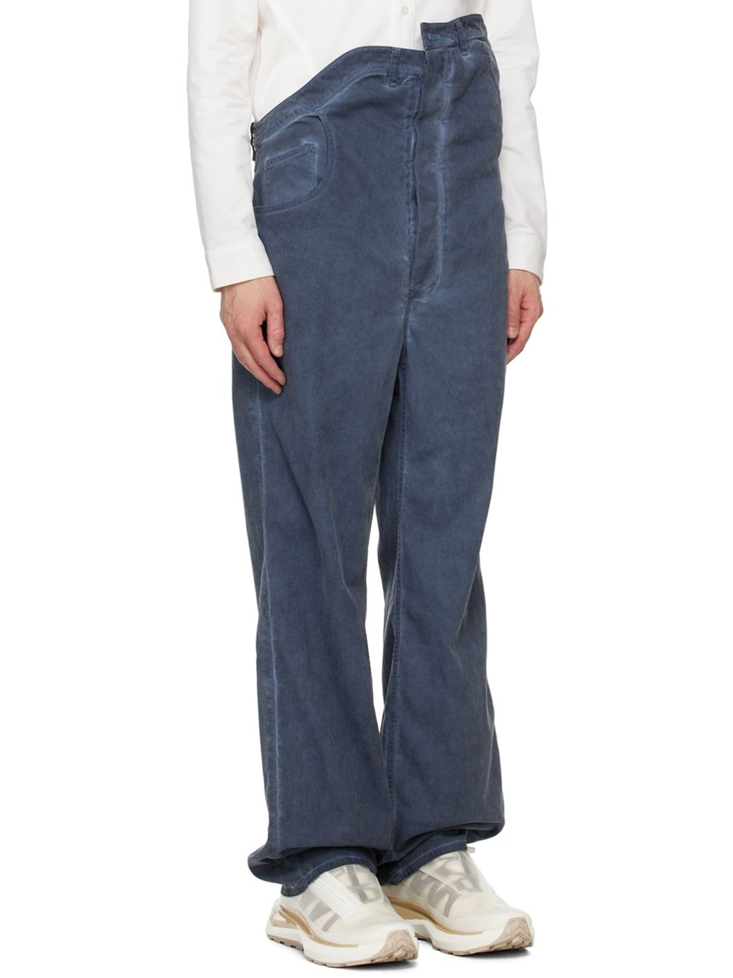 Navy Asymmetric Flower Trousers - 4