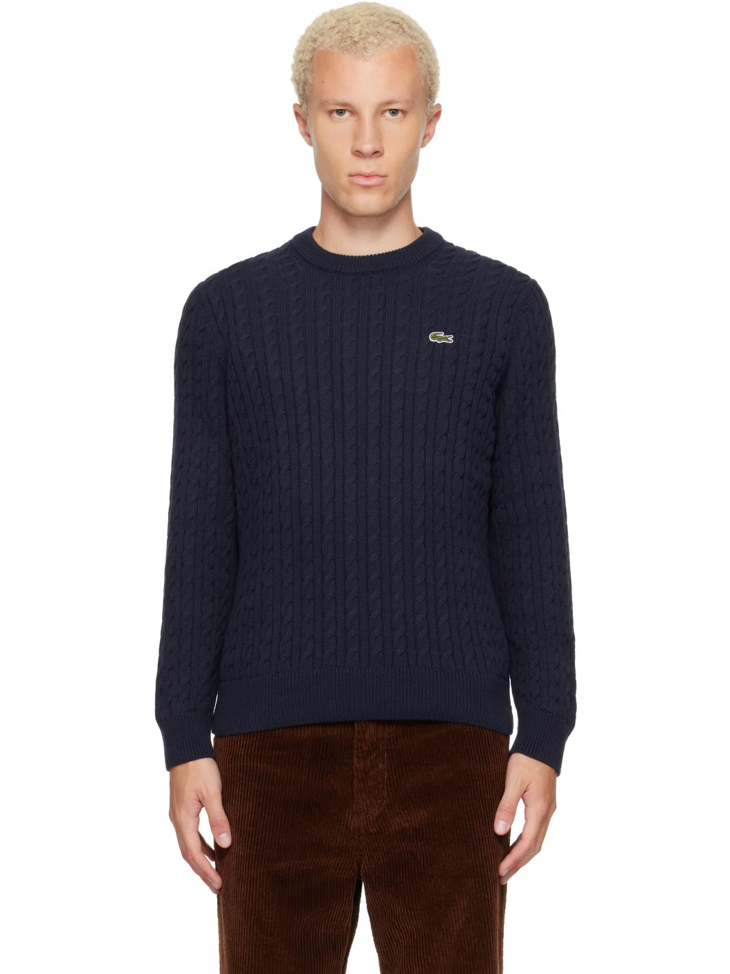 Navy Cable Knit Cotton Sweater - 1