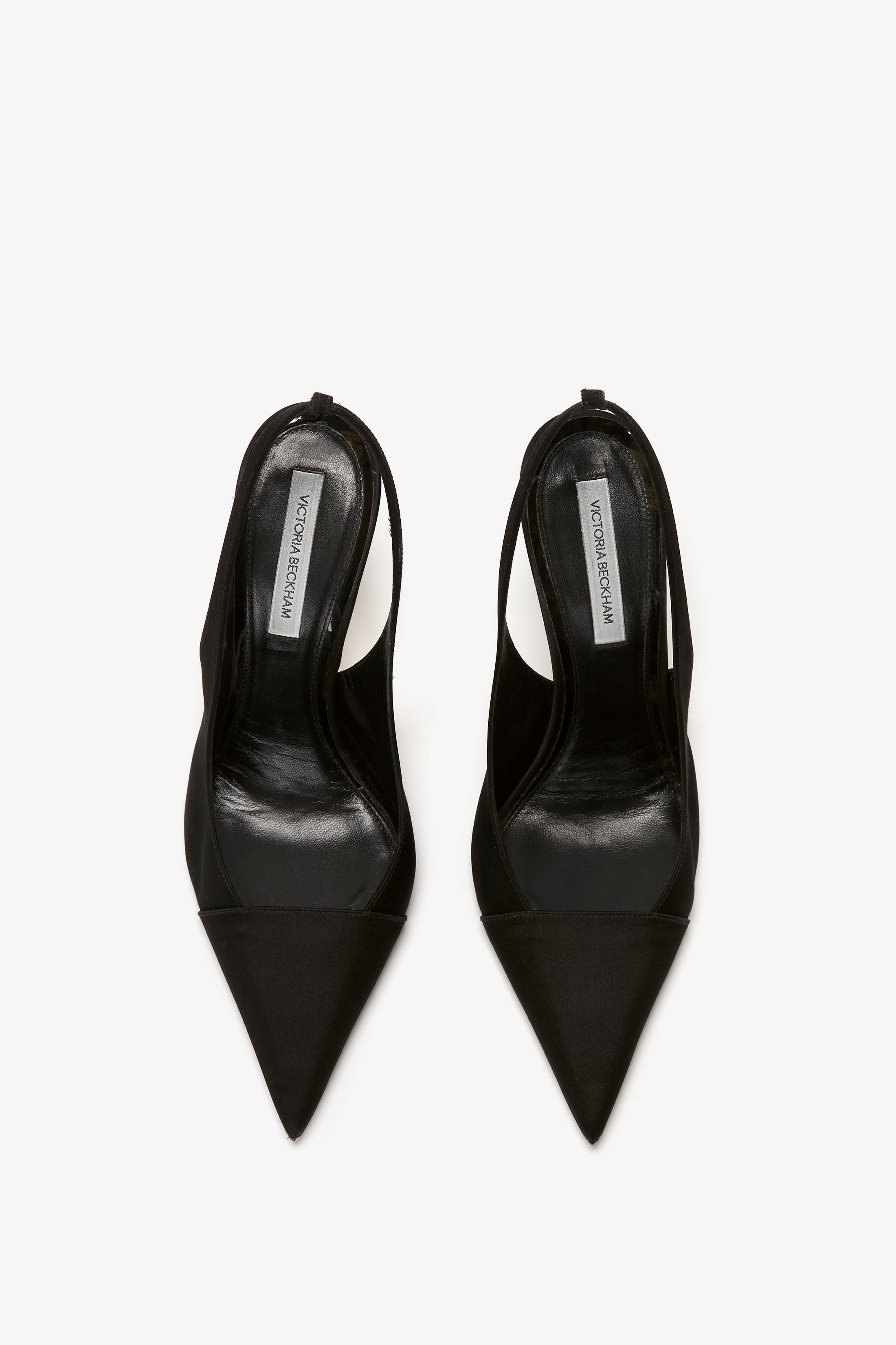 Pointy Toe Satin Sling Back Pump In Black - 3