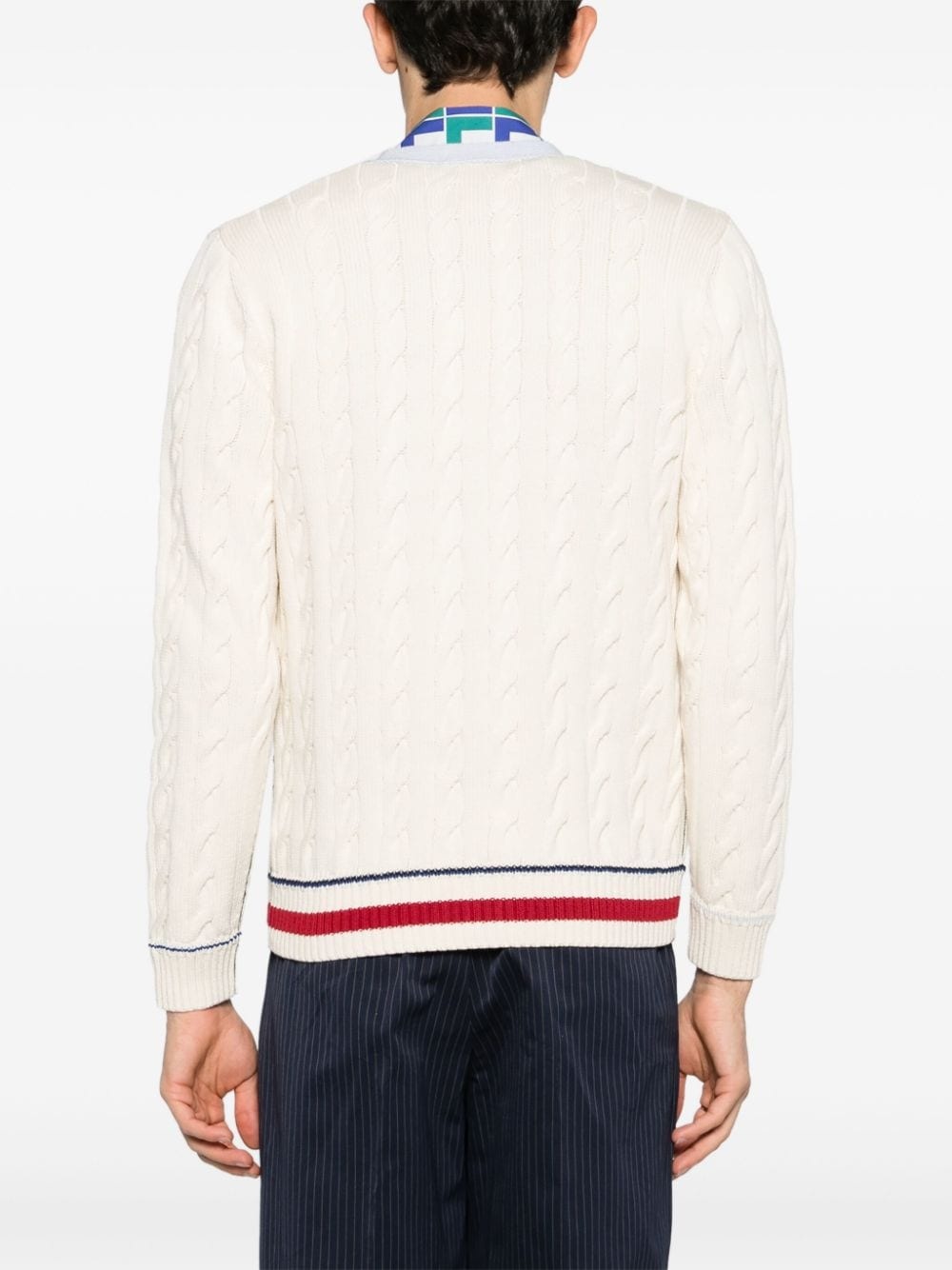 logo-patch cable-knit cardigan - 5