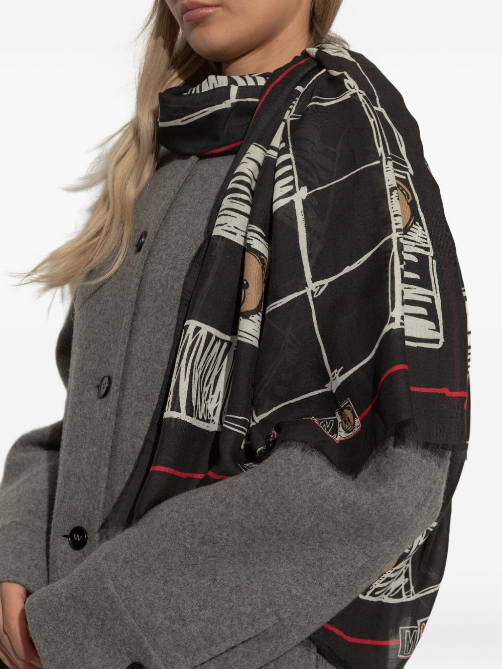 Teddy-print grid scarf - 5