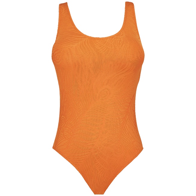 Crossed Back Straps Women One-piece Swimsuit Plumes Jacquard - 1