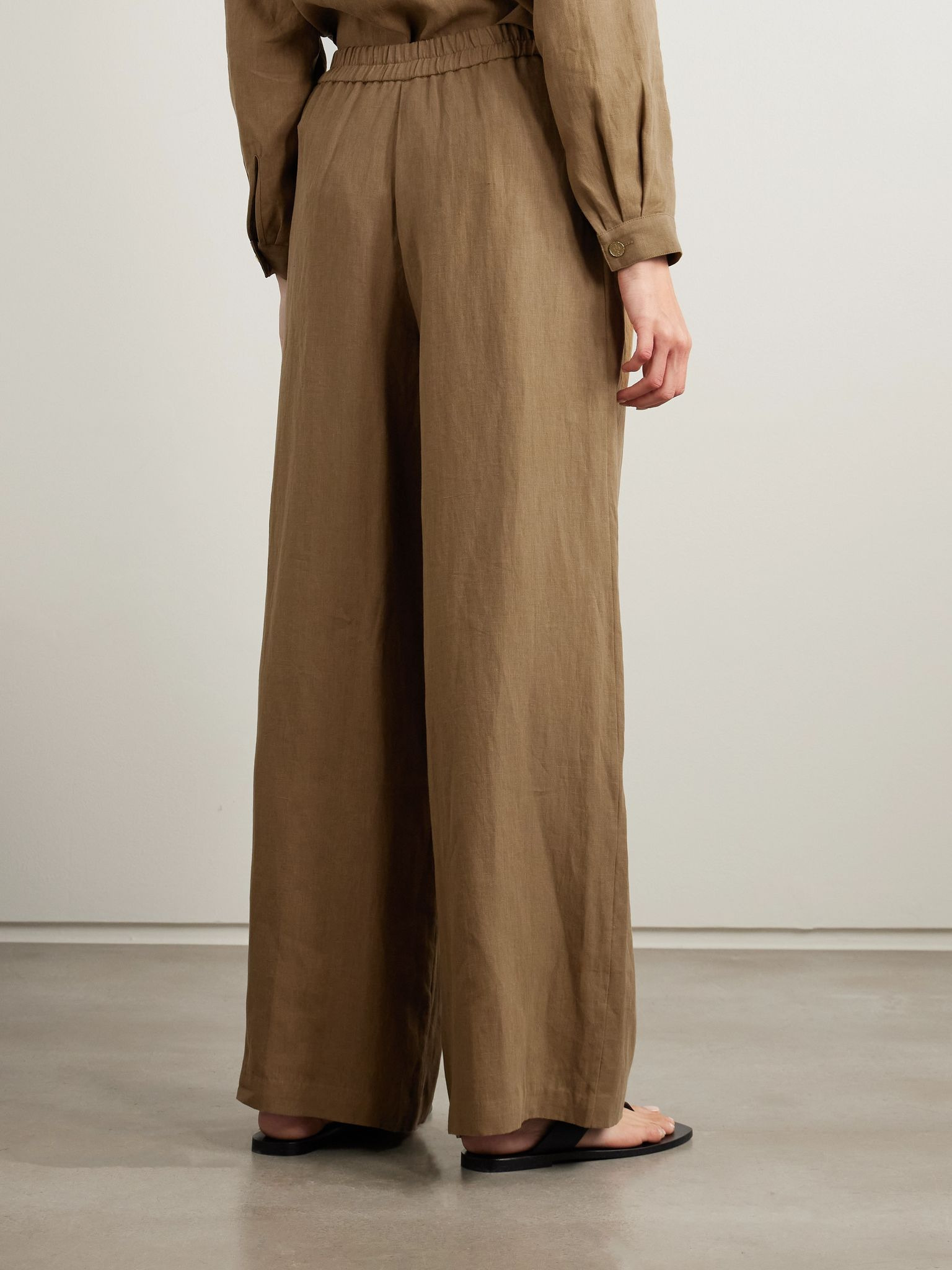 Minuf pleated linen wide-leg pants Brown - 3