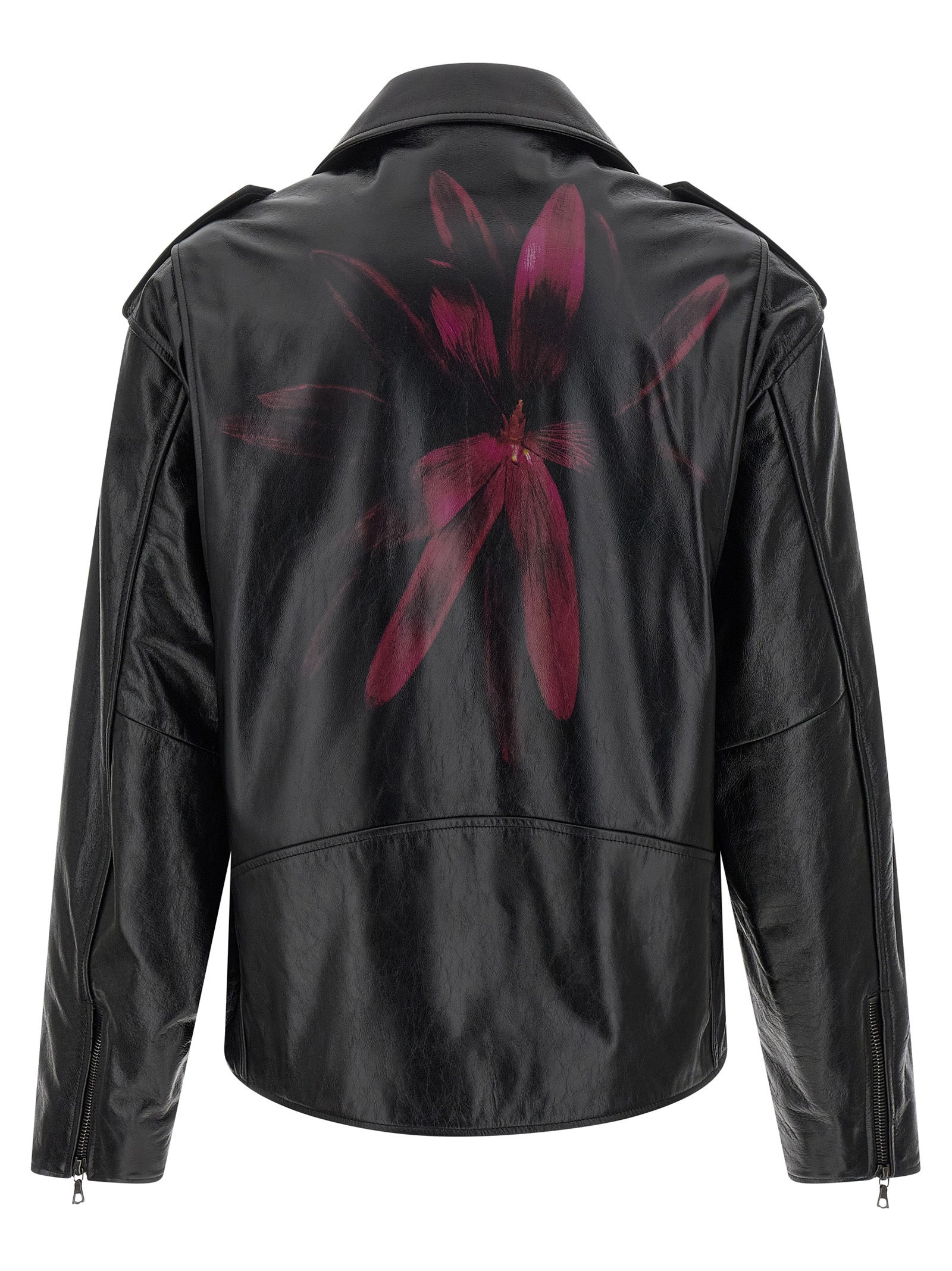 Leather Biker Jacket Puffer Jackets Black - 2