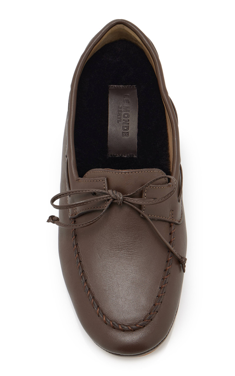 LE MONDE BÉRYL Shearling-Lined Leather Driving Moccasins grey outlook