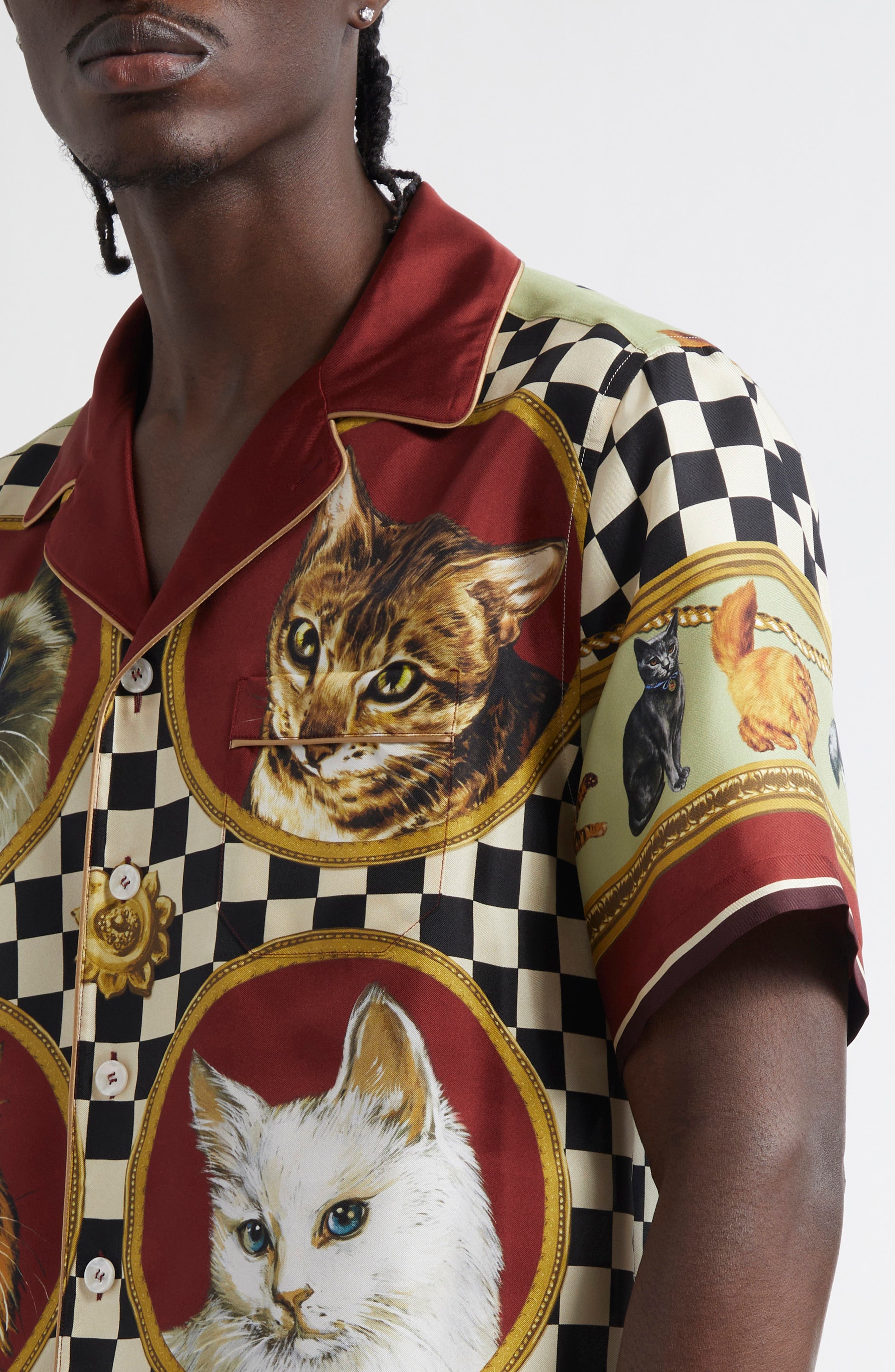 Dolce&Gabbana Cat Print Silk Camp Shirt in Gatti at Nordstrom - 5