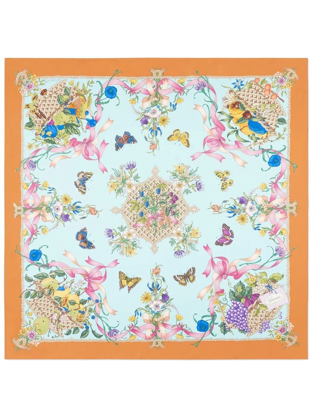 floral fruit basket-print silk scarf - 2