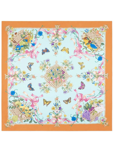 GUCCI floral fruit basket-print silk scarf outlook