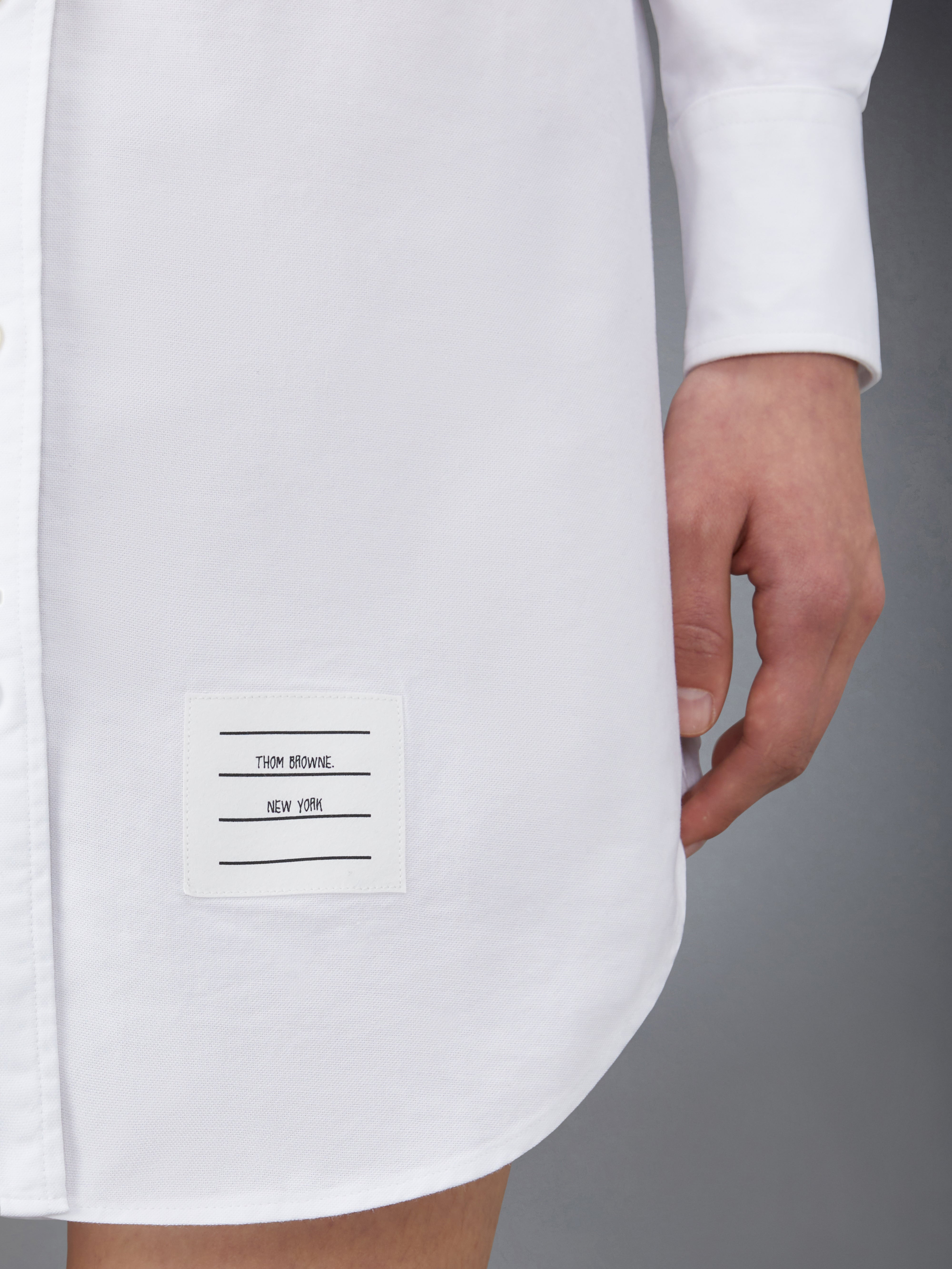 THIGH LENGTH POINT COLLAR SHIRTDRESS W/ RWB GROSGRAIN PLACKET IN OXFORD - 8