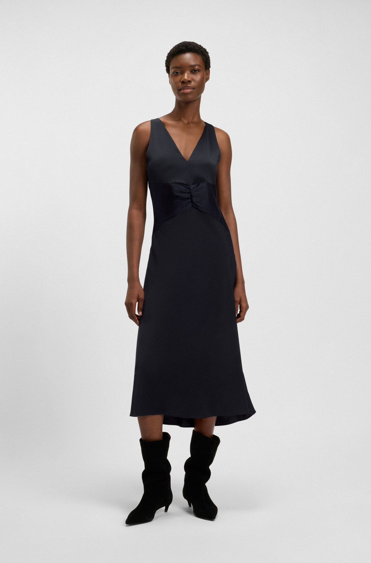 CRINKLE-SATIN DRESS WITH GATHERED FRONT - 2