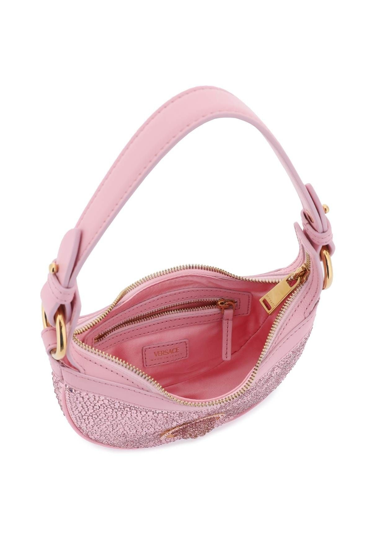 ショルダーバッグ・ポシェット VERSACE MINI HOBO BAG WITH REPEAT CRYSTALS Crystal Repeat Mini embellished leather shoulder bag in pink