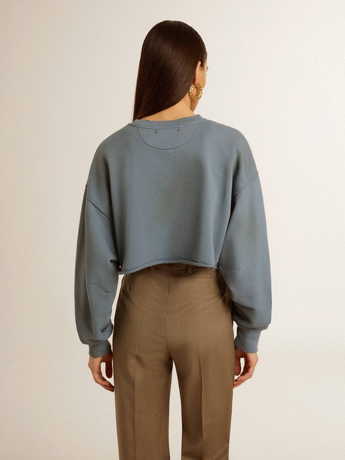 Cropped sweatshirt in baby blue with distressed finish - 4
