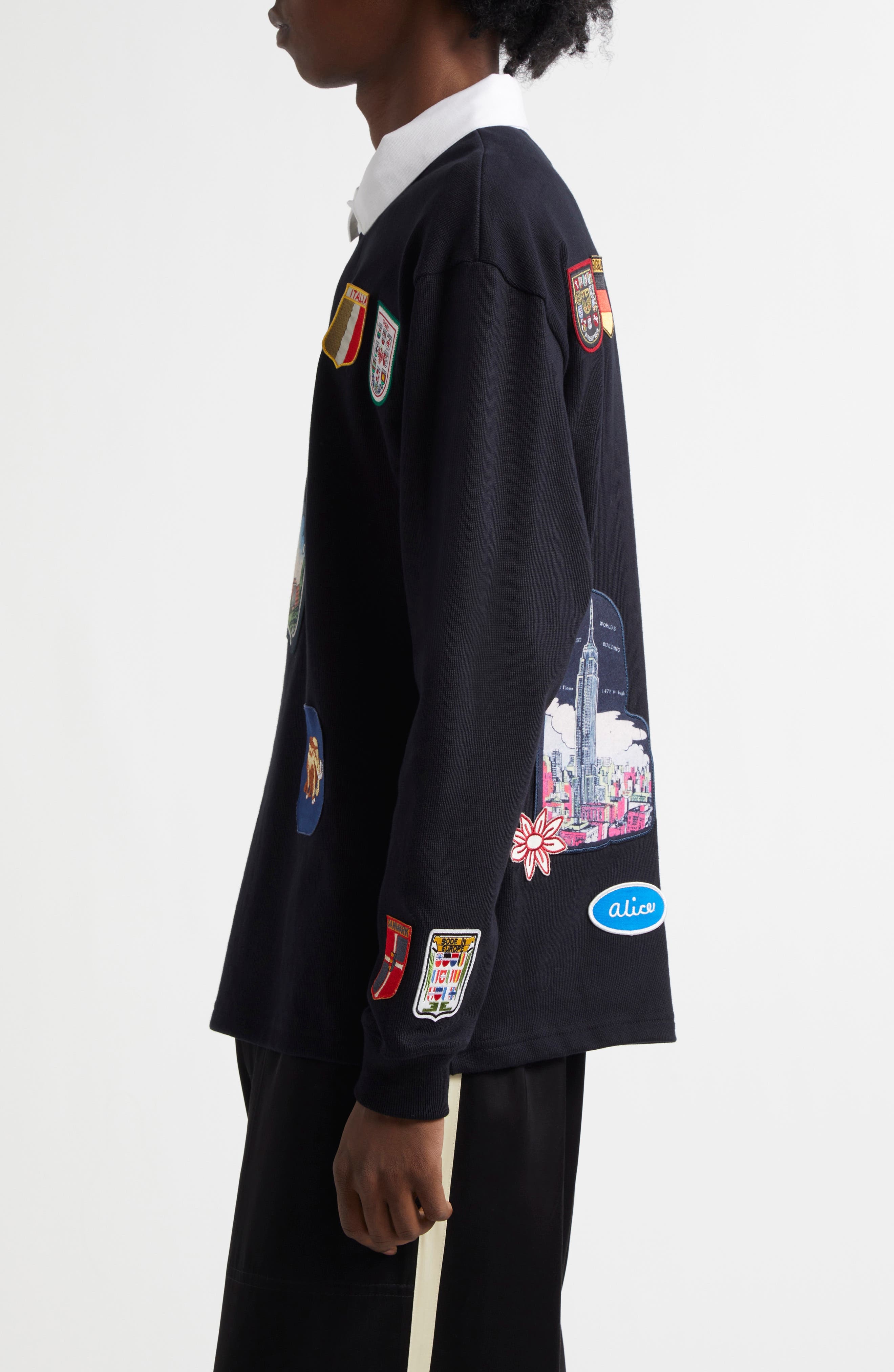 Bode Passport Patch Rugby Shirt in Black at Nordstrom - 3
