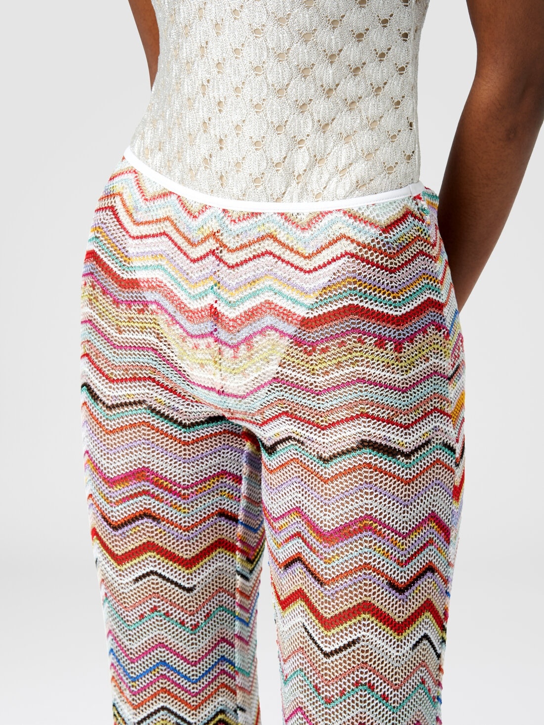 Flared trousers in zigzag crochet with lurex - 5