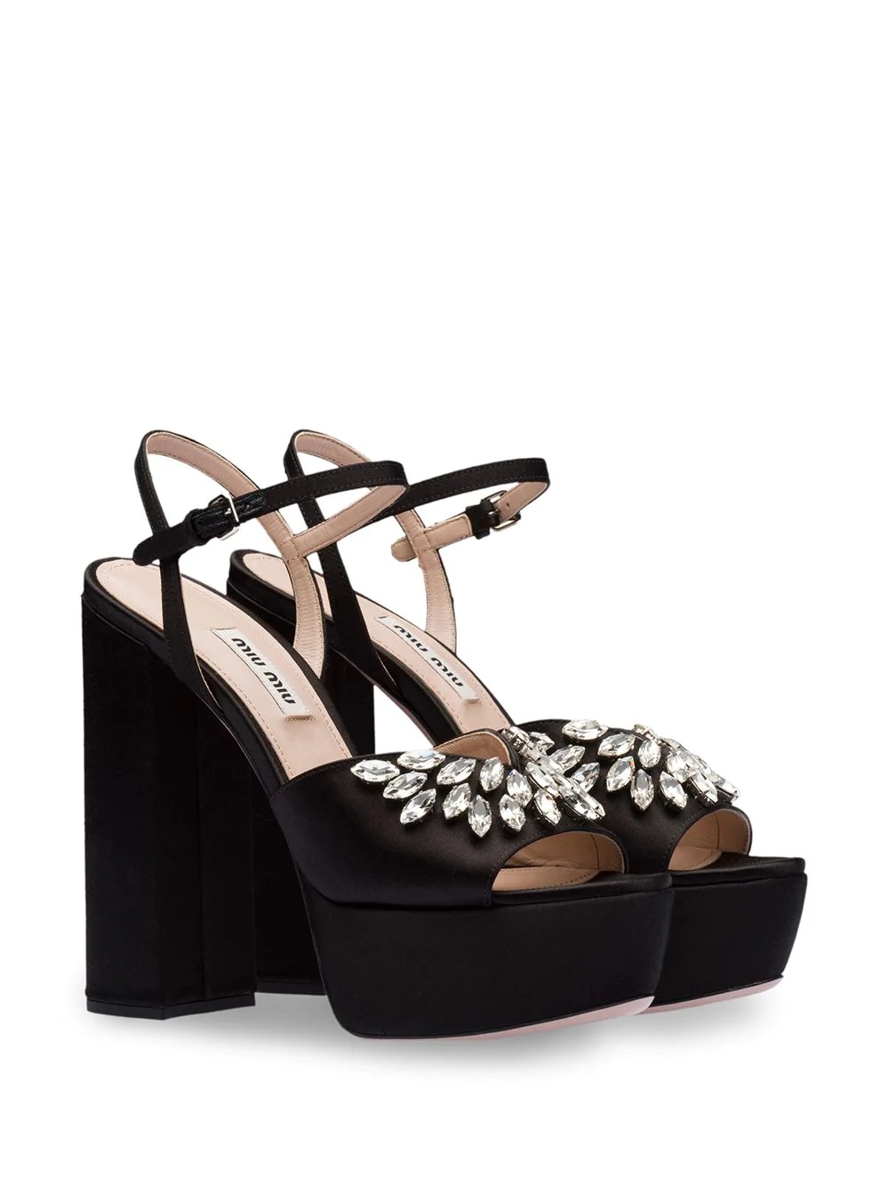 crystal embellished satin platform sandals - 2