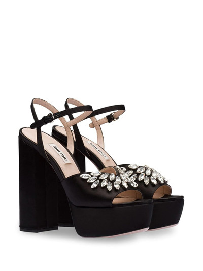 Miu Miu crystal embellished satin platform sandals outlook