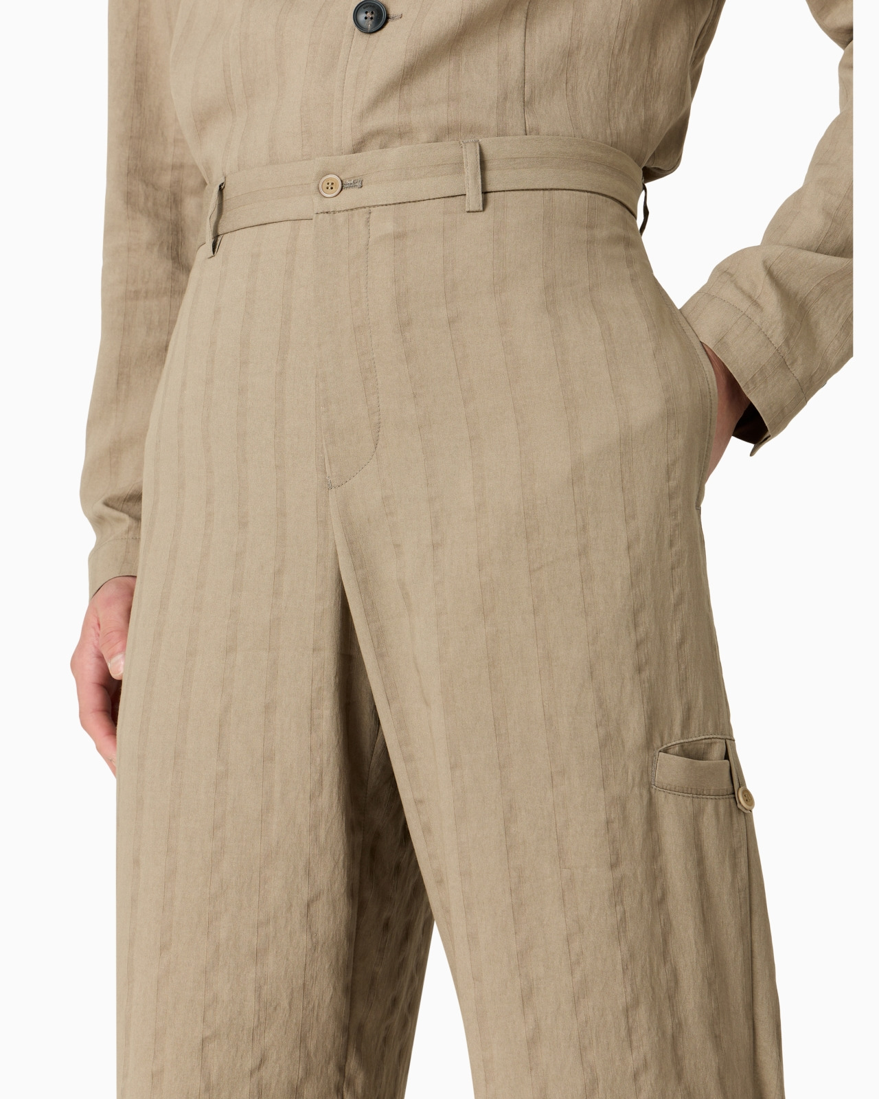 Trousers with monochromatic stripes in a peach-feel viscose-blend - 5